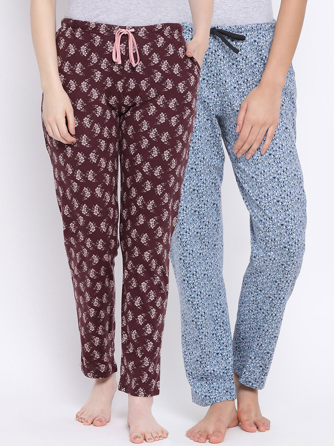 

Kanvin Women Pack Of 2 Printed Pure Cotton Lounge Pants PJ1055+PJ1112, Brown