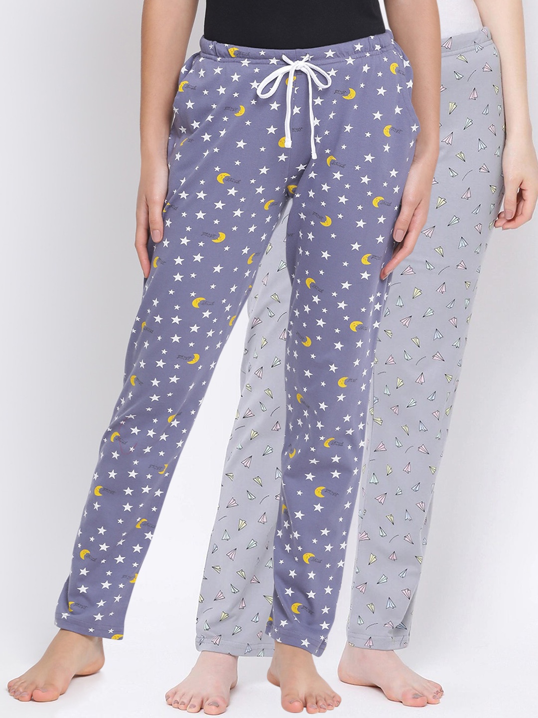 

Kanvin Women Pack Of 2 Printed Cotton Lounge Pants, Grey