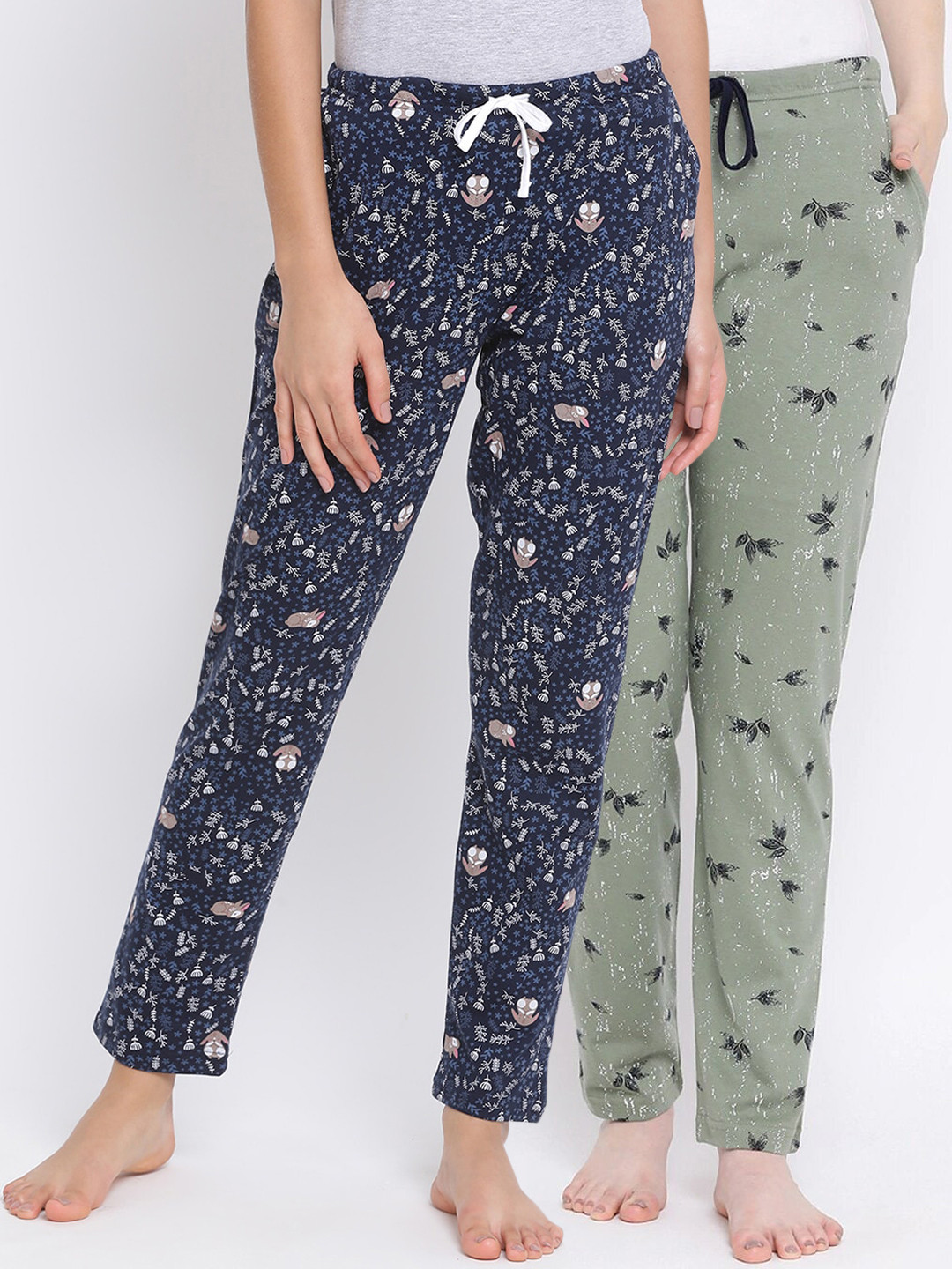 

Kanvin Women Pack Of 2 Printed Cotton Lounge Pants, Navy blue
