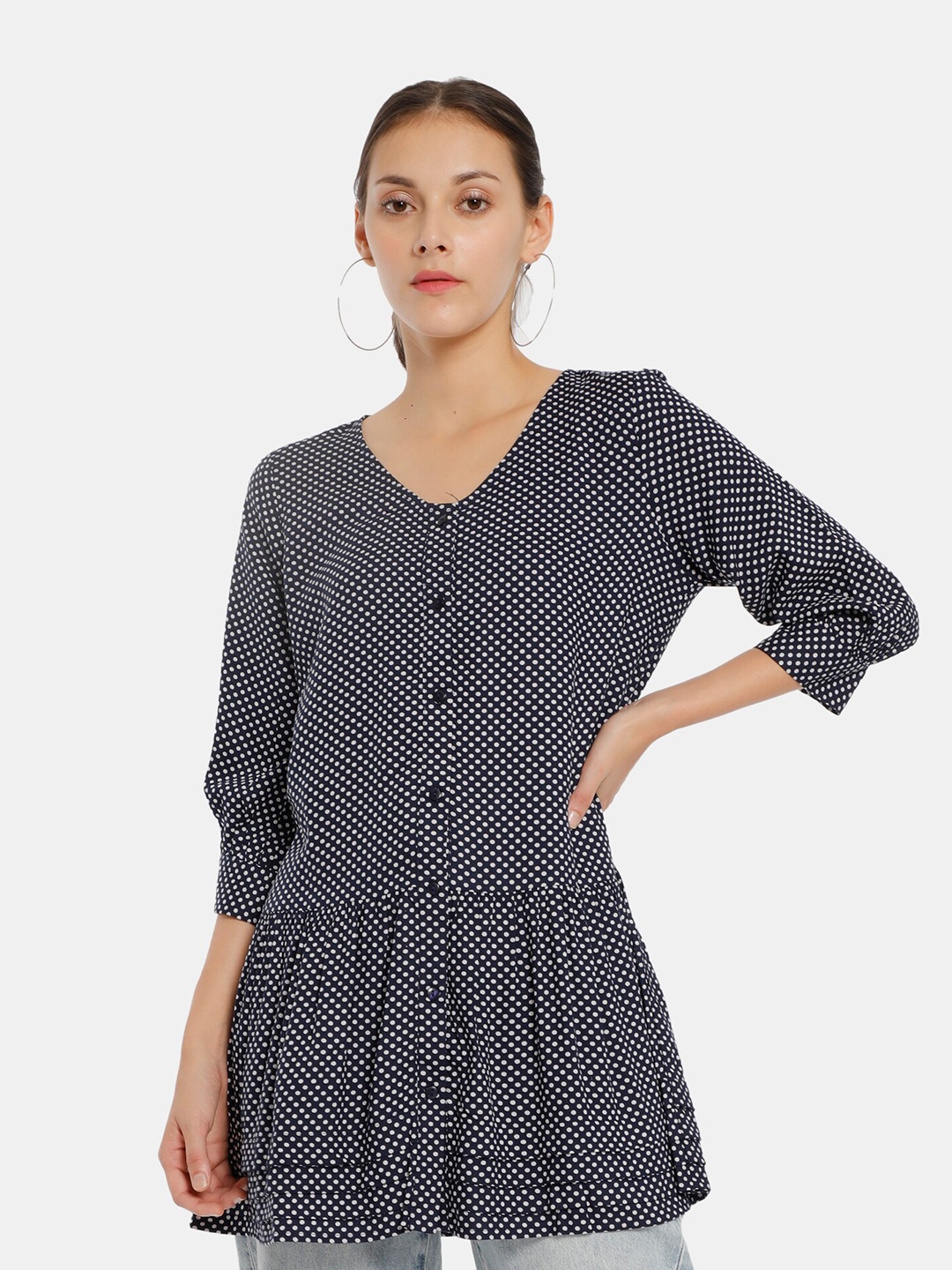 

Cherokee Women's Navy Blue & White Printed Tunic