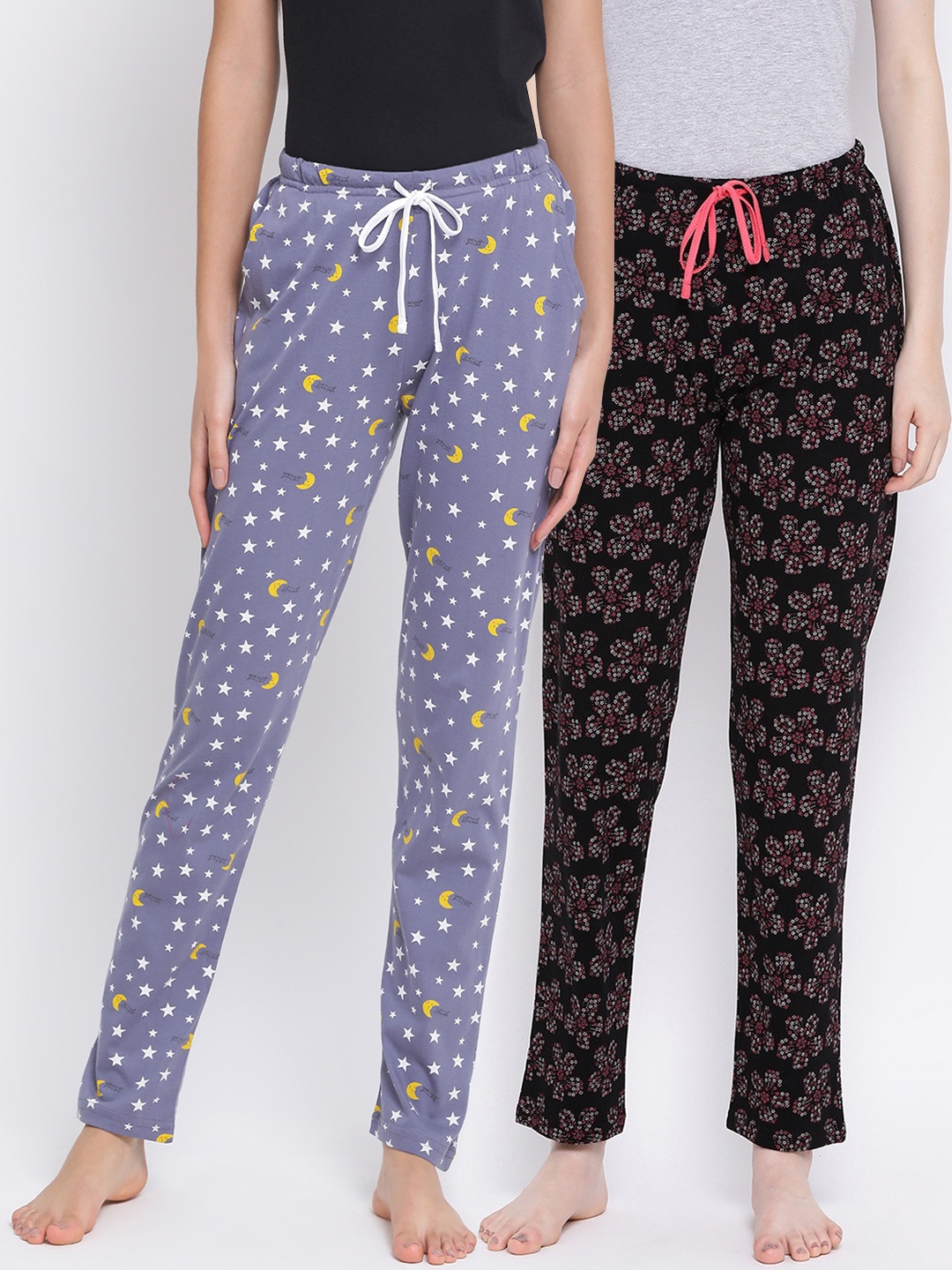 

Kanvin Women Pack Of 2 Printed Cotton Lounge Pants, Black