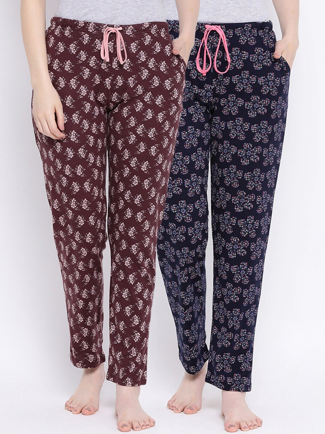 

Kanvin Women Pack Of 2 Printed Cotton Lounge Pants, Brown