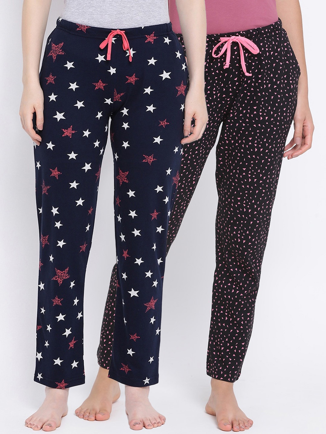 

Kanvin Women Pack Of 2 Printed Cotton Lounge Pants, Navy blue