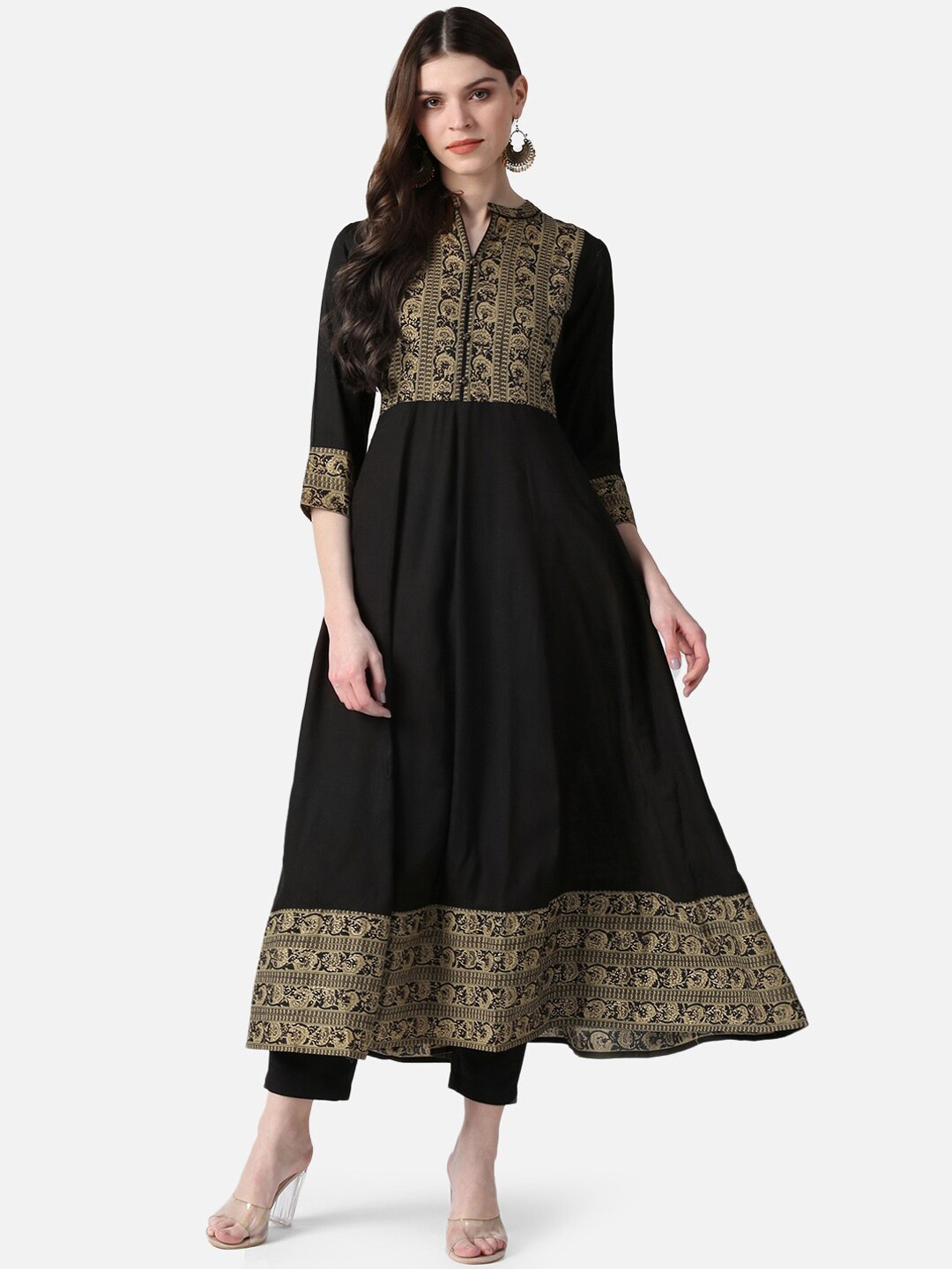 

AHIKA Women Black & Beige Floral Printed Anarkali Kurta