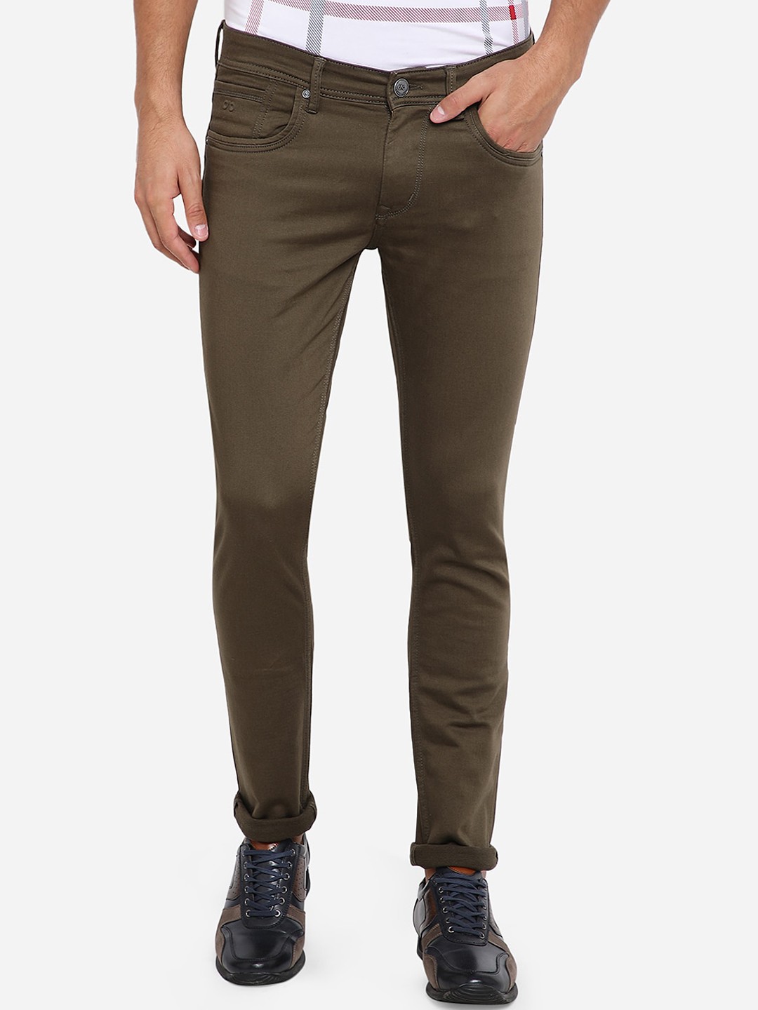 

JADE BLUE Men Olive Green Slim Fit Mid-Rise Clean Look Jeans