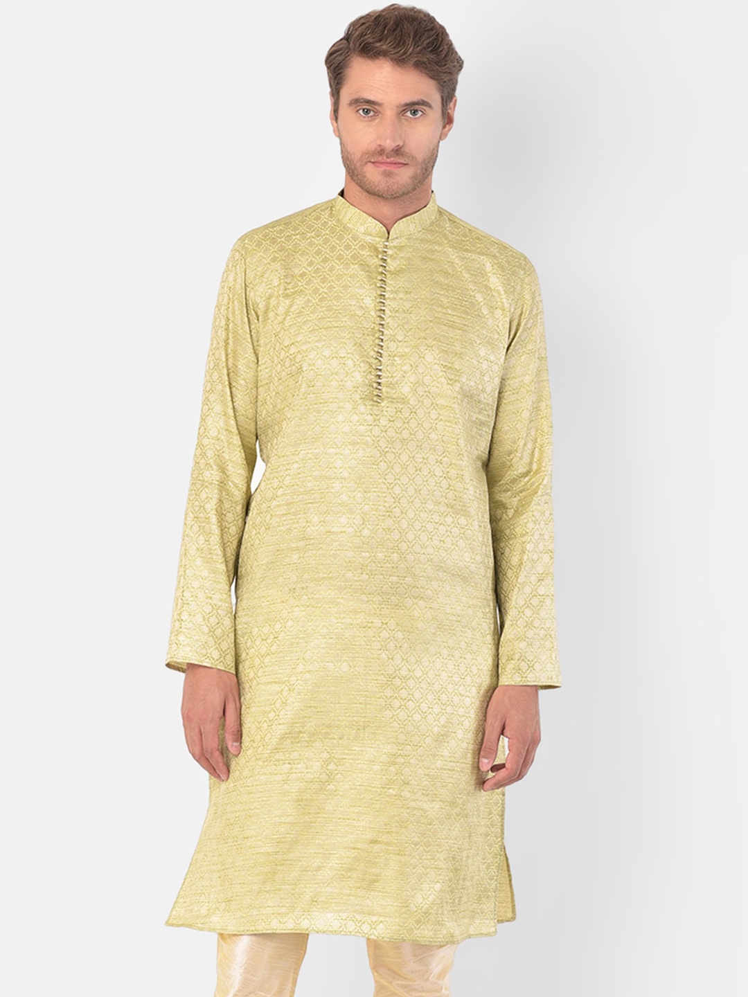 

DEYANN Men Green Woven Design Kurta