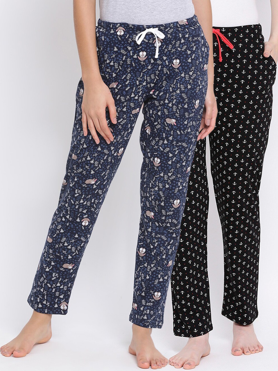 

Kanvin Women Pack Of 2 Printed Cotton Lounge Pants, Black