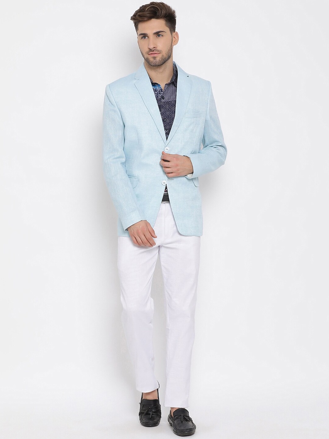 Hangup Men Blue & White Single-Breasted Regular Fit Suit