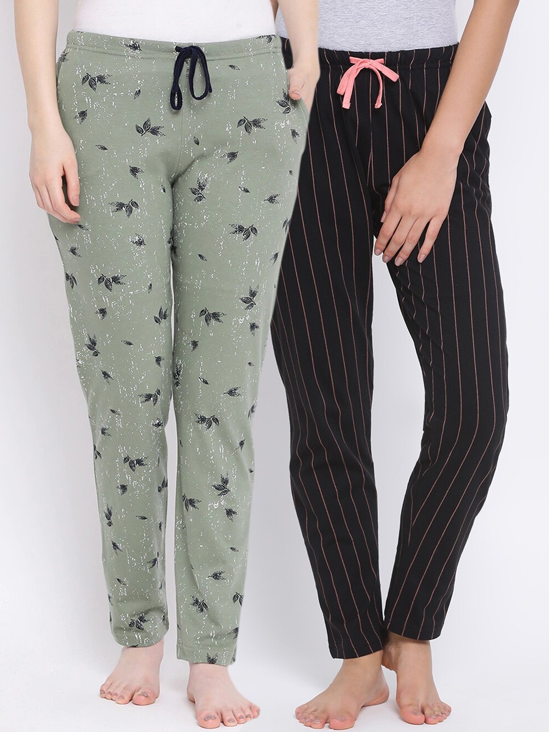 

Kanvin Women Pack Of 2 Printed Cotton Lounge Pants, Black