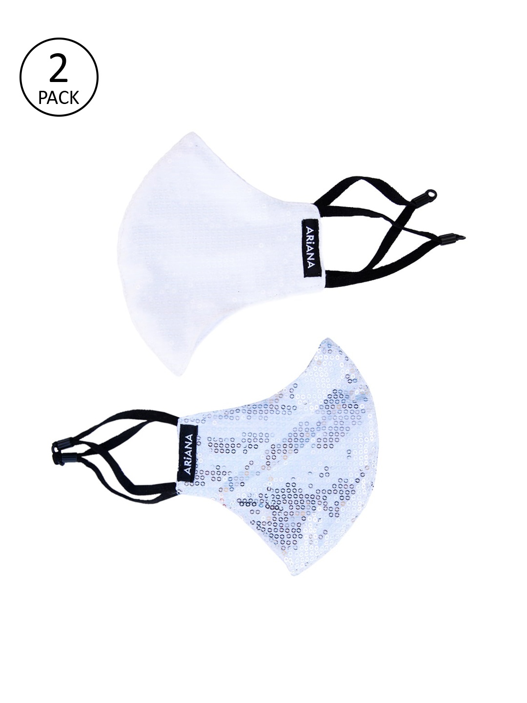 

Ariana Women Pack Of 2 Embroidered 2-Ply Reusable Adjustable Cloth Face Masks, White