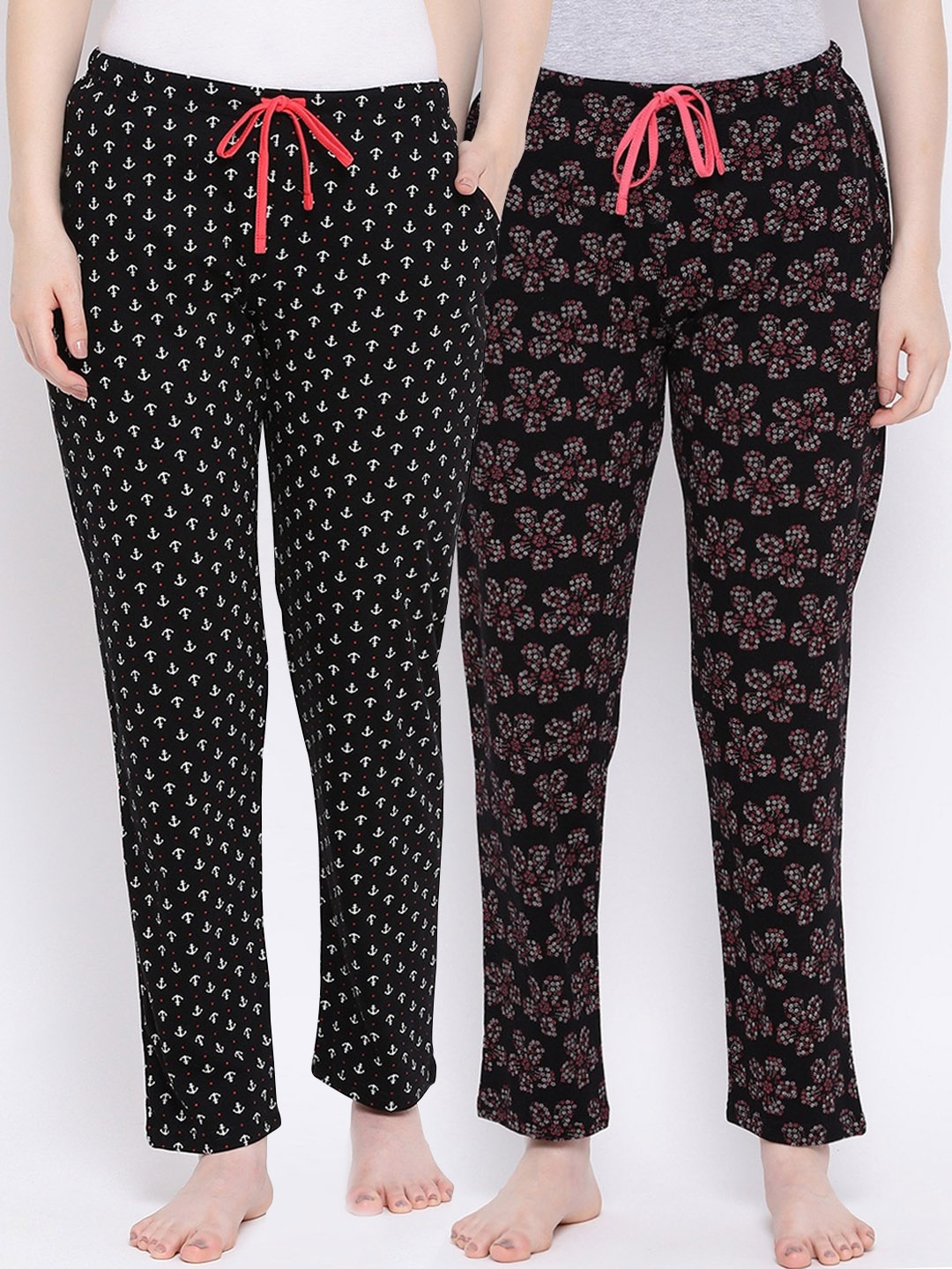 

Kanvin Women Pack Of 2 Printed Cotton Lounge Pants, Black