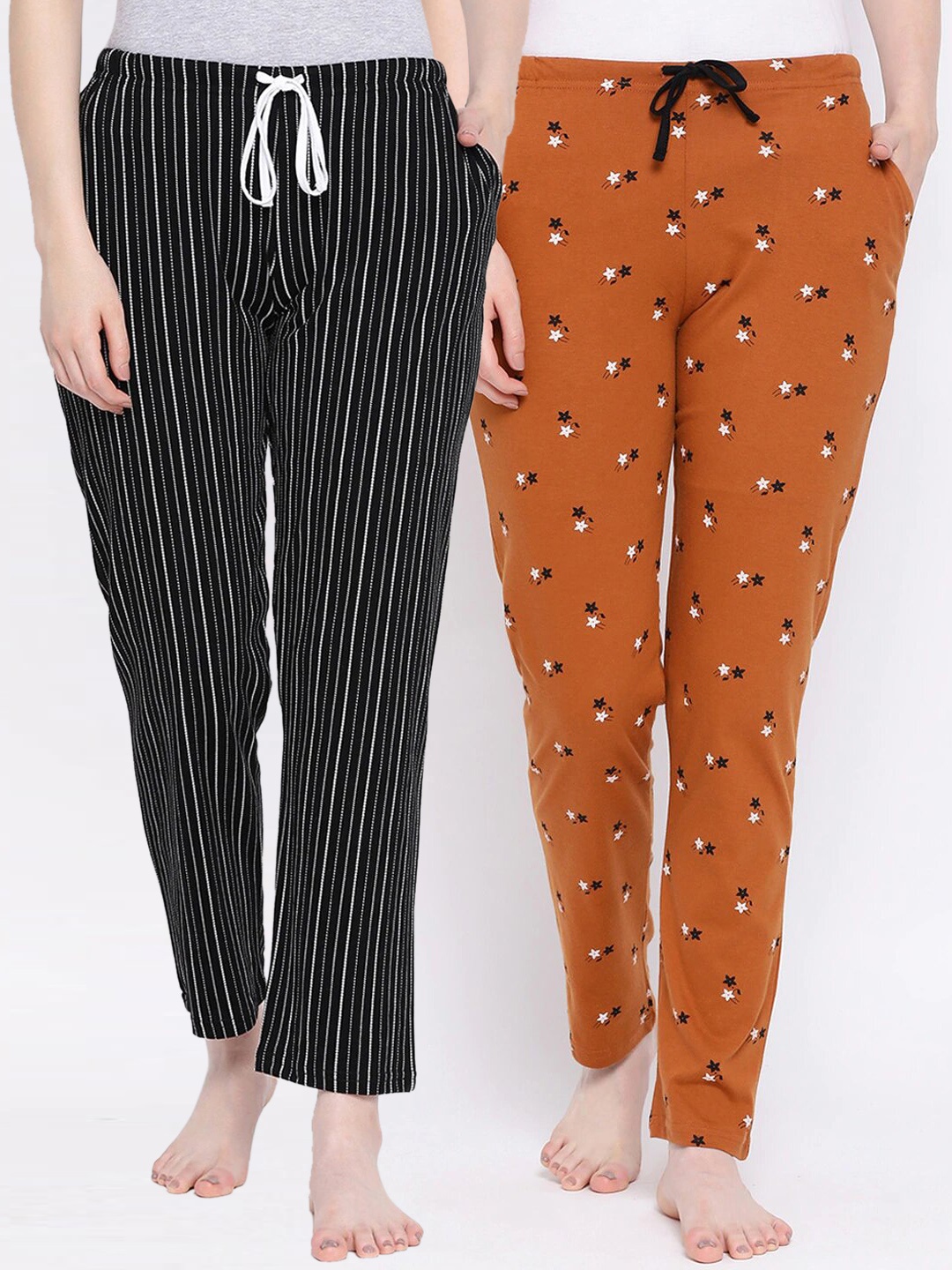 

Kanvin Women Pack Of 2 Printed Cotton Lounge Pants, Black