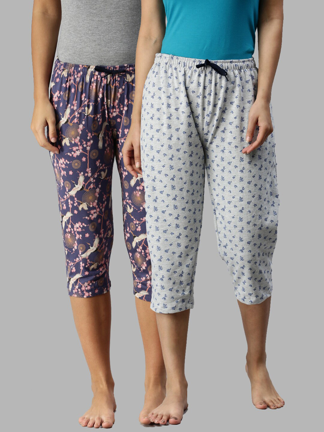 

Kryptic Women Pack of 2 Printed Regular Fit Cotton Capris, Navy blue