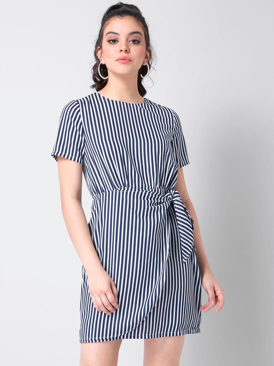 

FabAlley Women Blue & White Striped Shift Dress