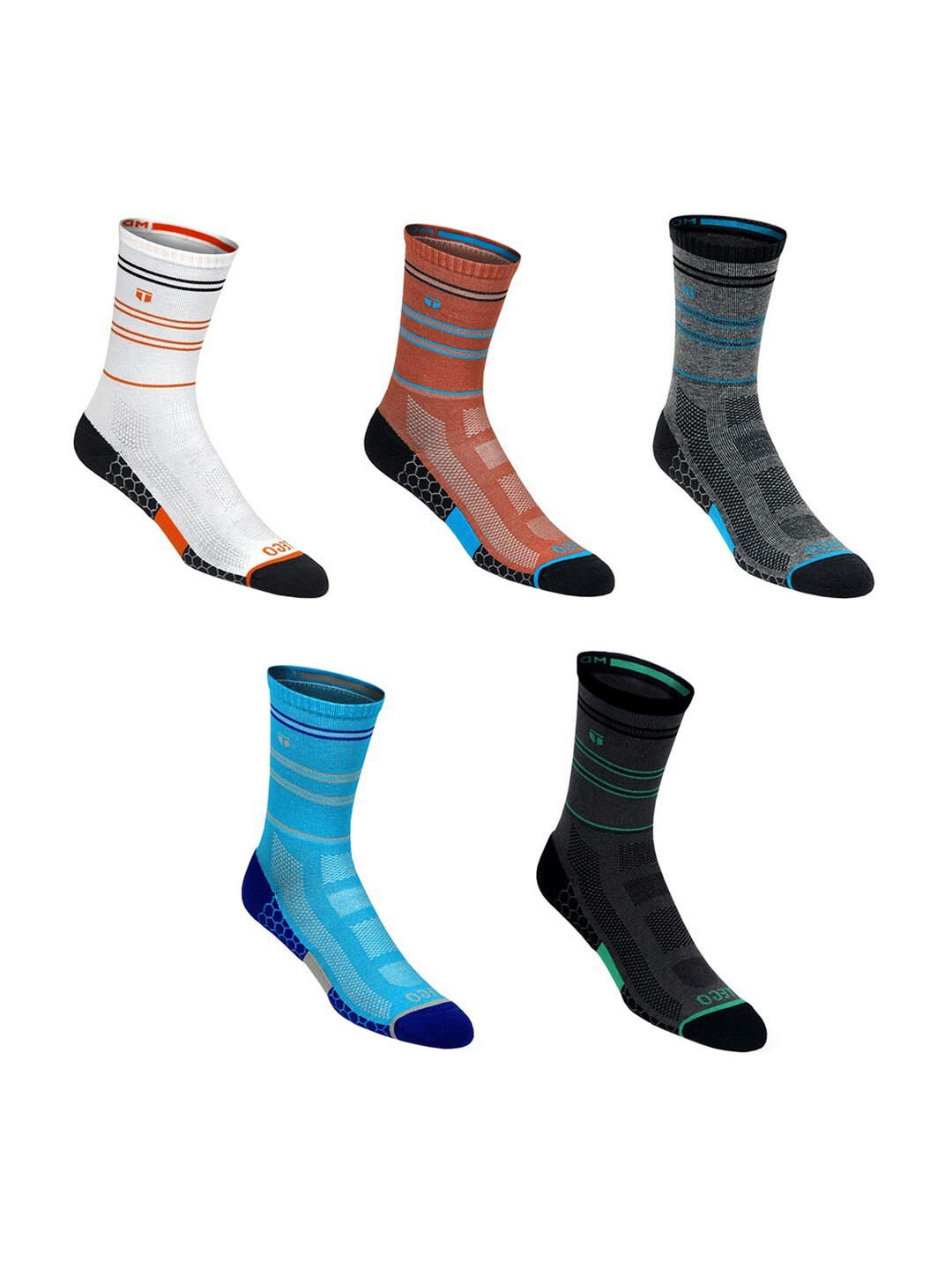 TEGO Unisex Pack Of 5 Black & Brown Patterned Cotton Calf-Length Socks