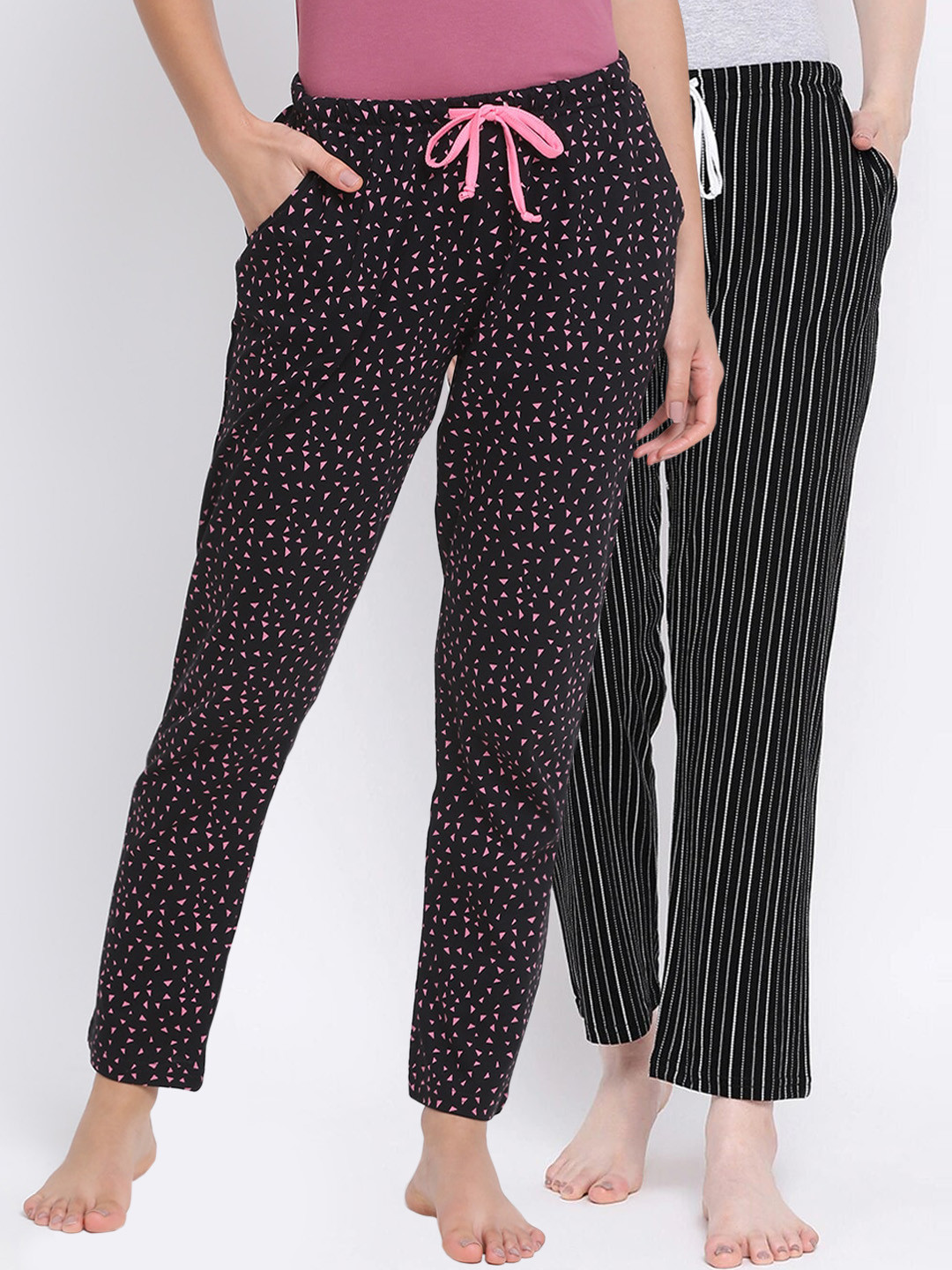 

Kanvin Women Pack Of 2 Printed Cotton Lounge Pants, Black