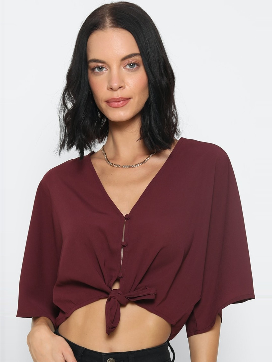 

FOREVER 21 Burgundy Regular Solid Crop Top