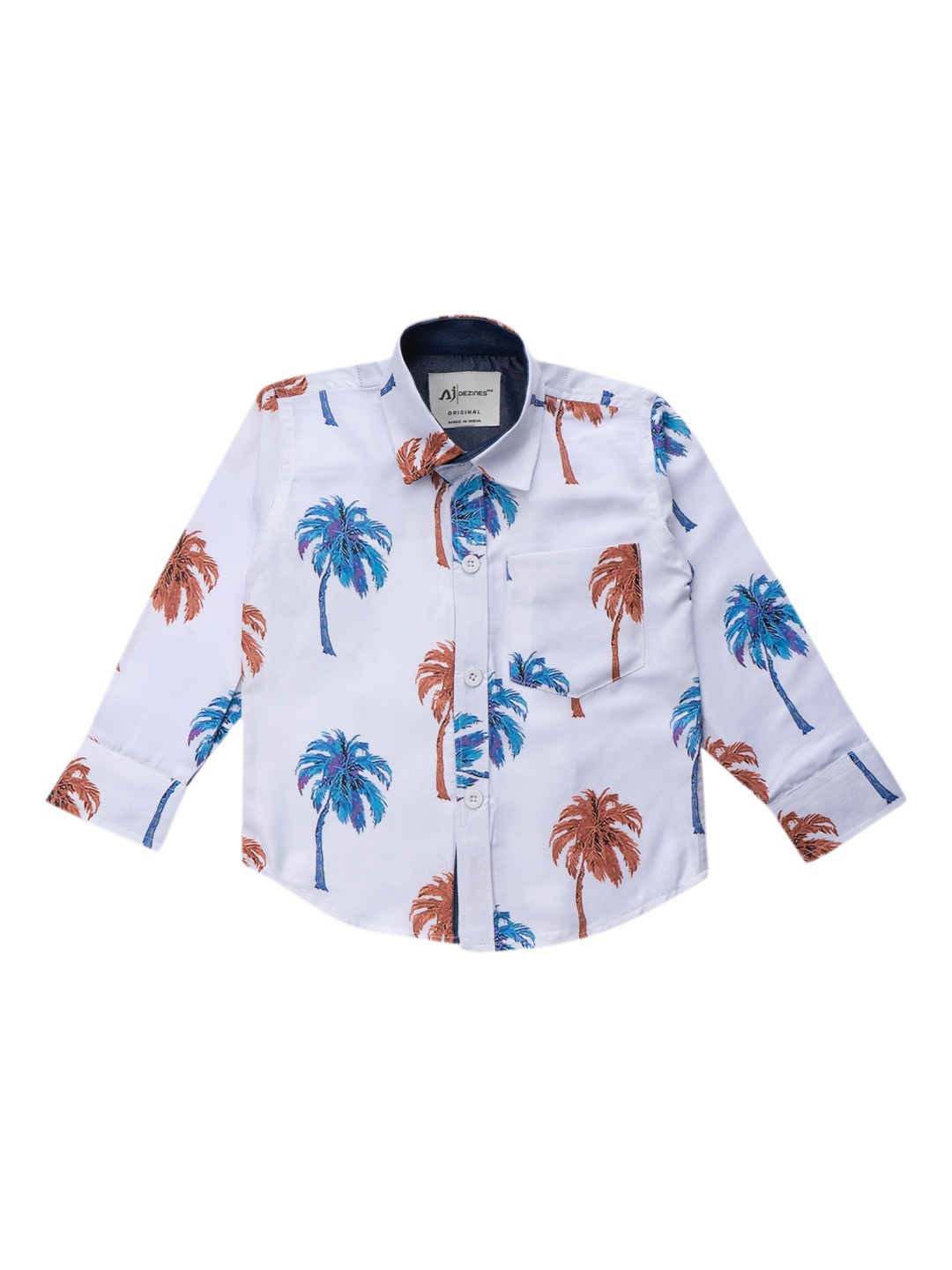 

Aj DEZInES Boys White & Blue Regular Fit Printed Cotton Casual Shirt