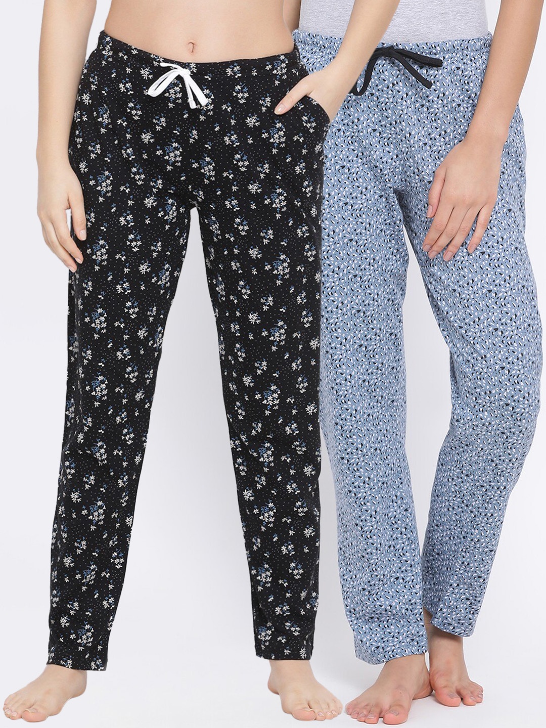 

Kanvin Women Pack Of 2 Printed Cotton Lounge Pants, Black