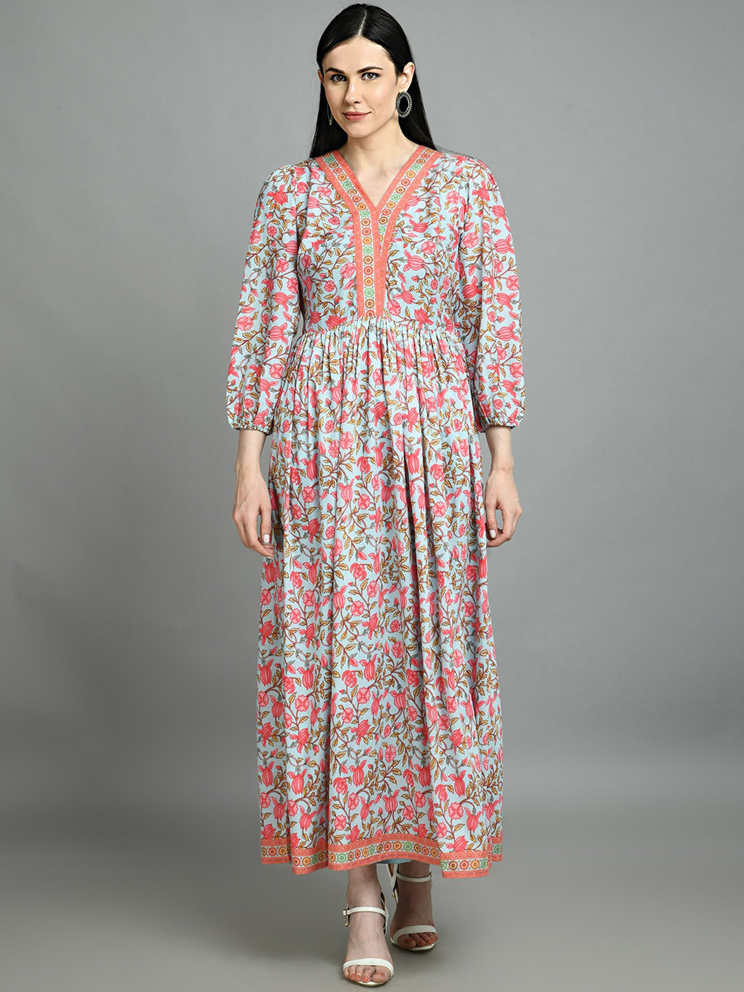 

Myshka Women Red Printed Pure Cotton Maxi Dress