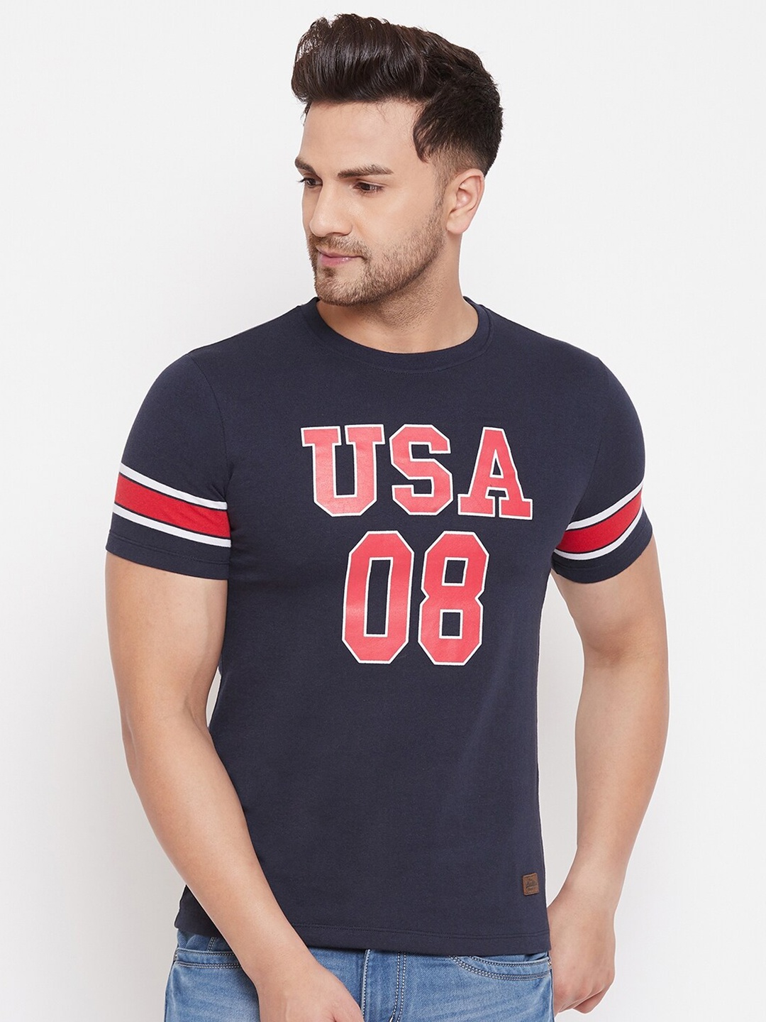 

Austin wood Men Navy Blue Printed Round Neck T-shirt