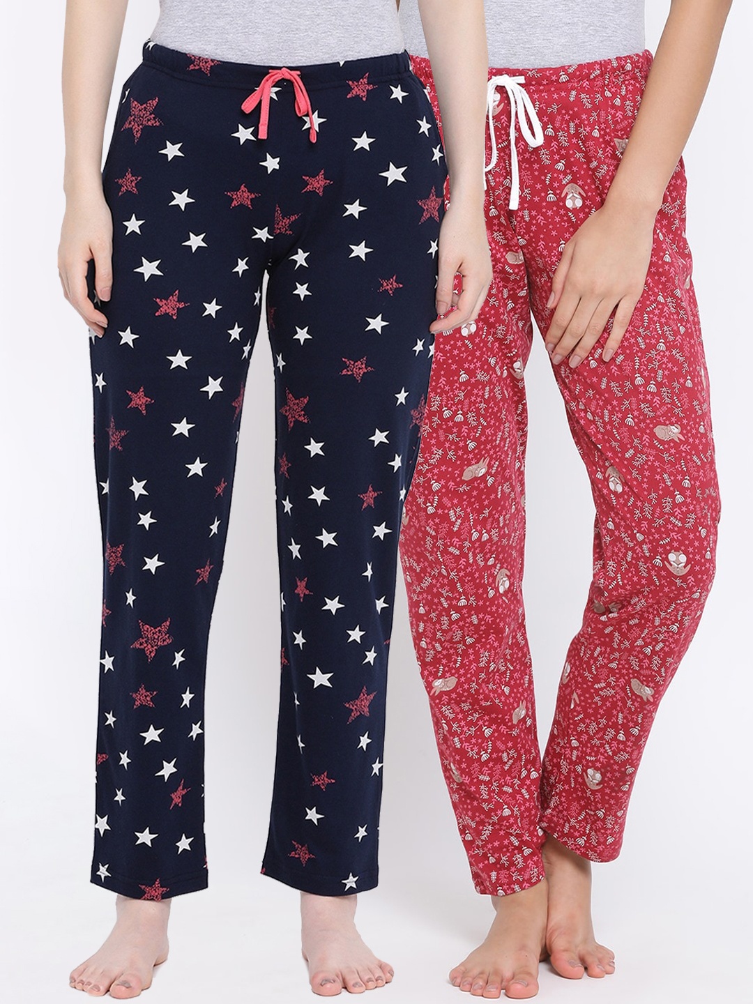 

Kanvin Women Pack Of 2 Printed Cotton Lounge Pants, Navy blue
