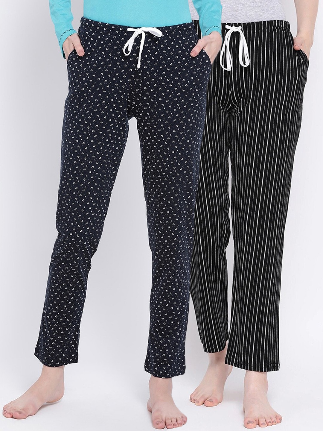 

Kanvin Women Pack Of 2 Printed Cotton Lounge Pants, Black
