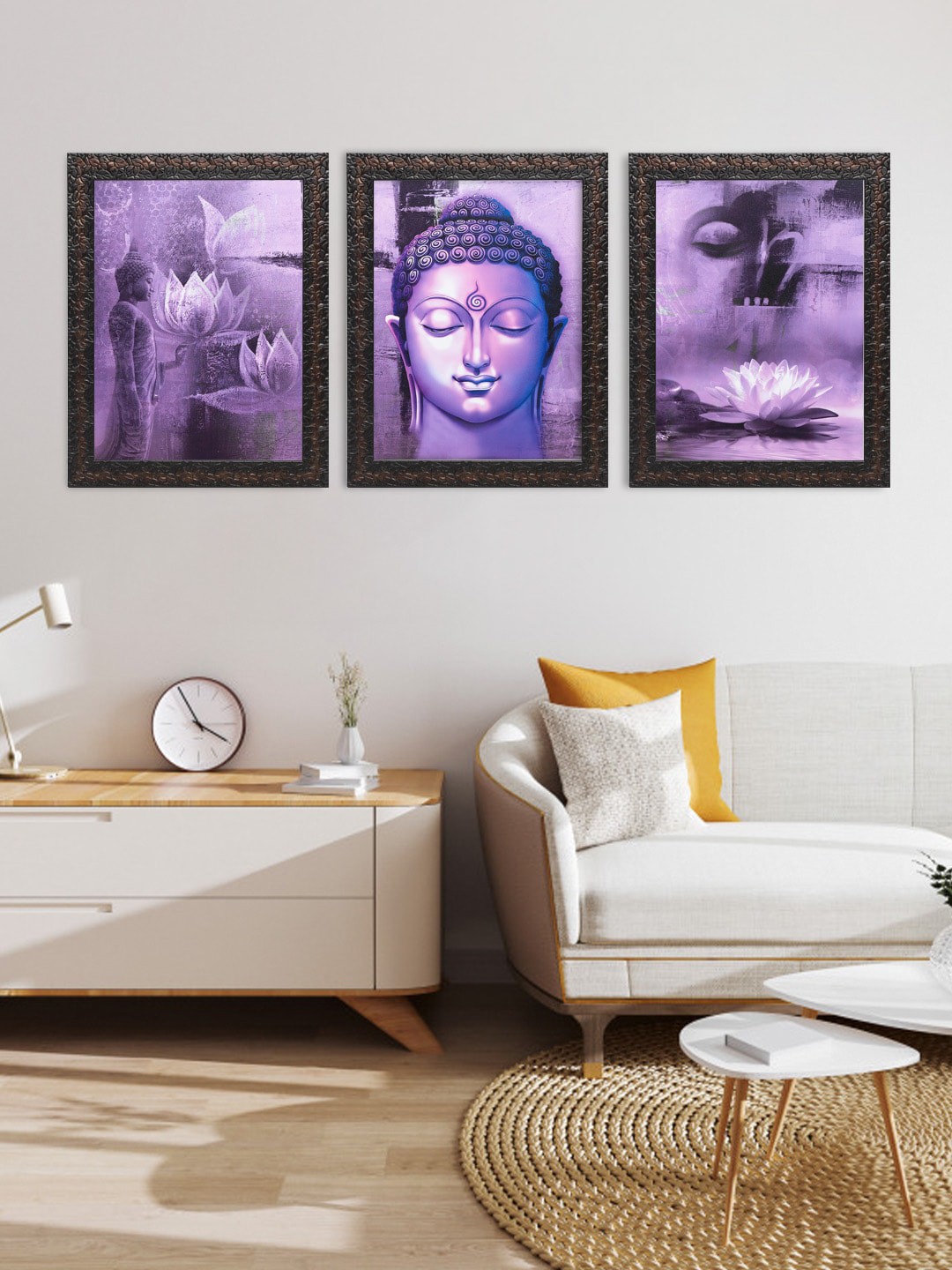 

Indianara Set Of 3 Purple & Black Buddha Framed Art Prints Without Glass