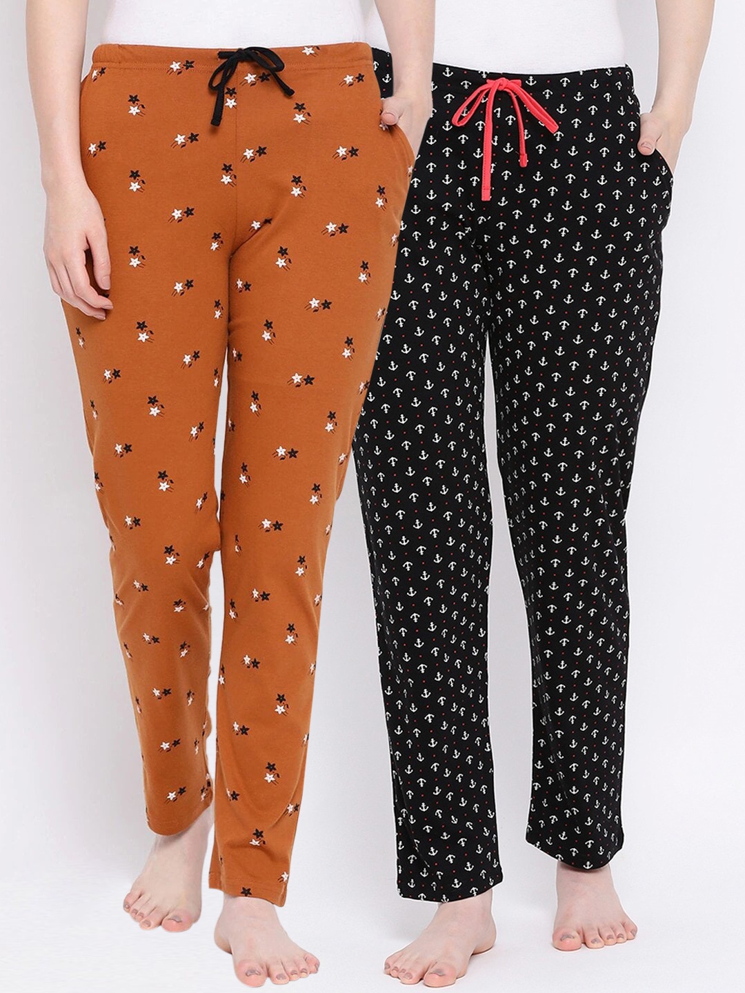 

Kanvin Women Pack Of 2 Printed Cotton Lounge Pants, Black