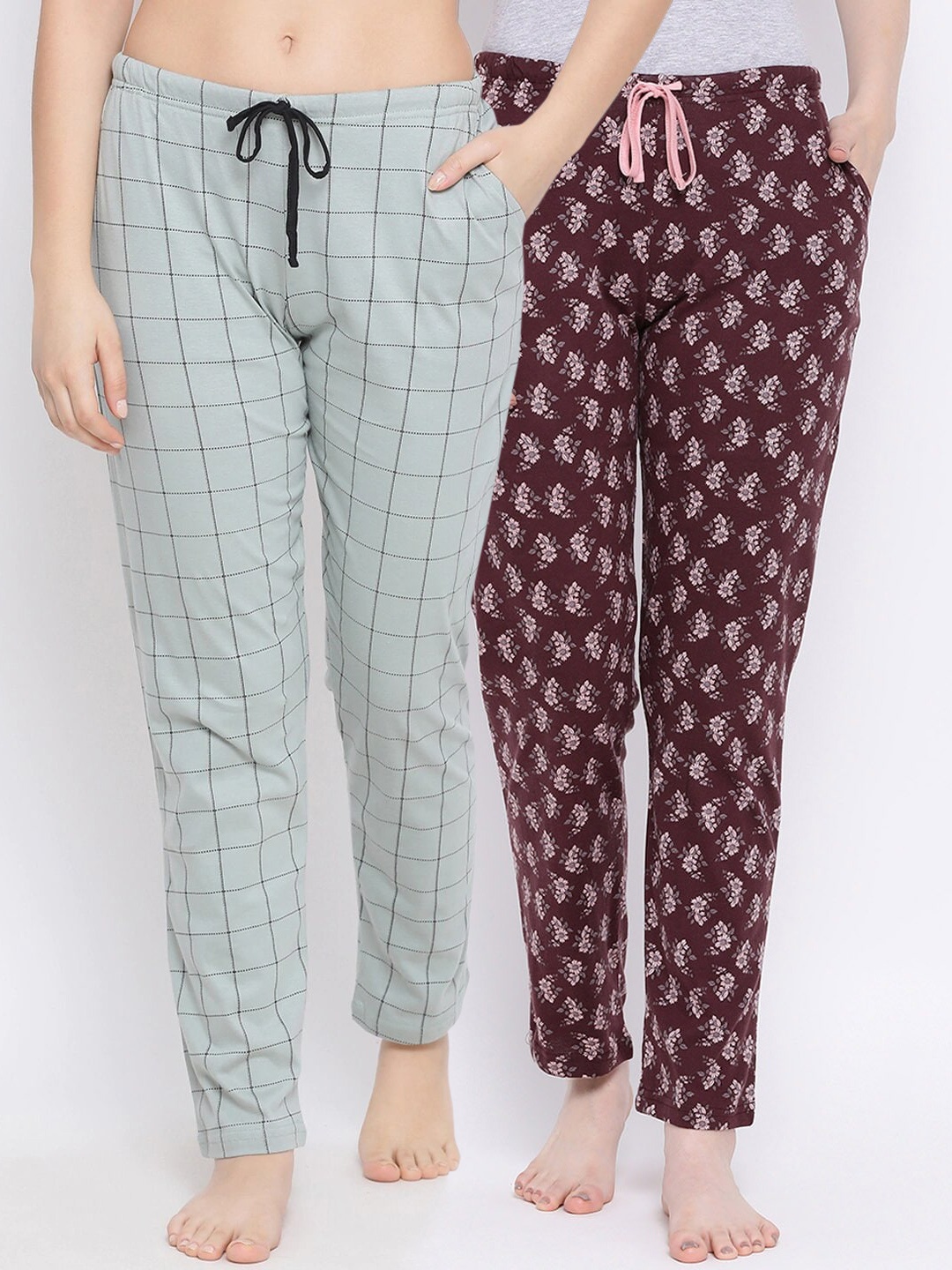 Kanvin Women Pack Of 2 Printed Cotton Lounge Pants, Brown