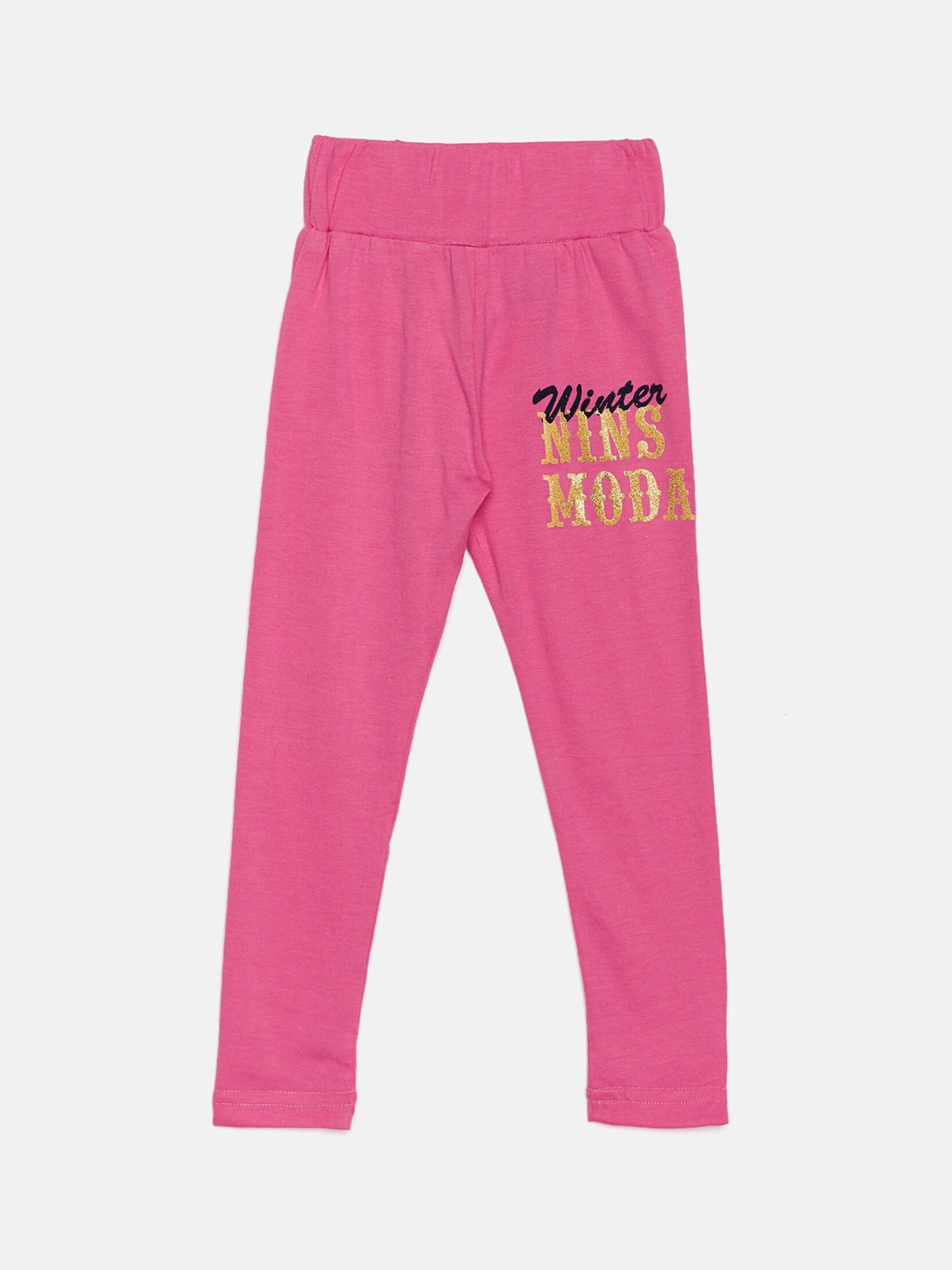 

Nins Moda Girls Pink & Gold-Coloured Solid Ankle-Length Cotton Leggings