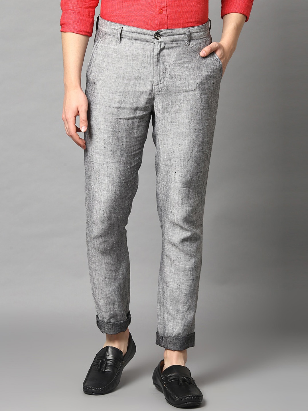 

HARSAM Men Grey Slim Fit Solid Regular Trousers