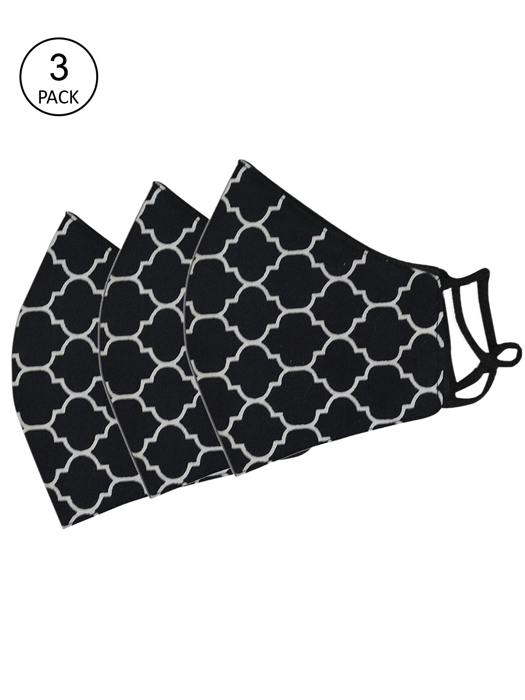 

Tossido Women Pack of 3 Black & White Printed 100% Pure Cotton Premium 3Ply Cloth Masks