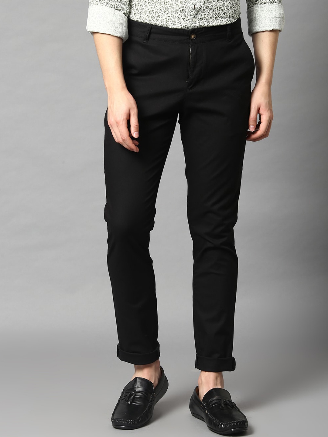 

HARSAM Men Black Slim Fit Solid Regular Trousers