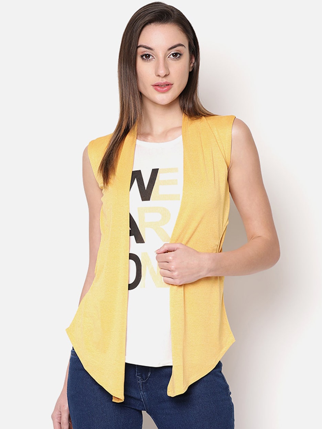 

V2 Value & Variety Mustard & White Printed Layered A-Line Top