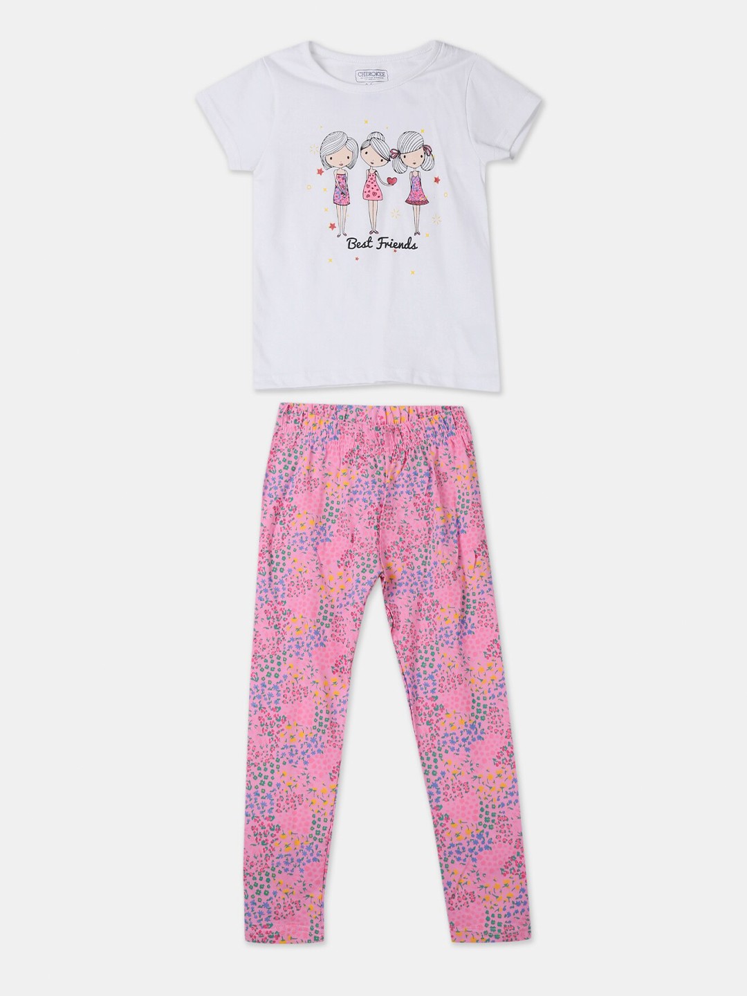 

Cherokee Girls White & Pink Printed T-shirt with Leggings