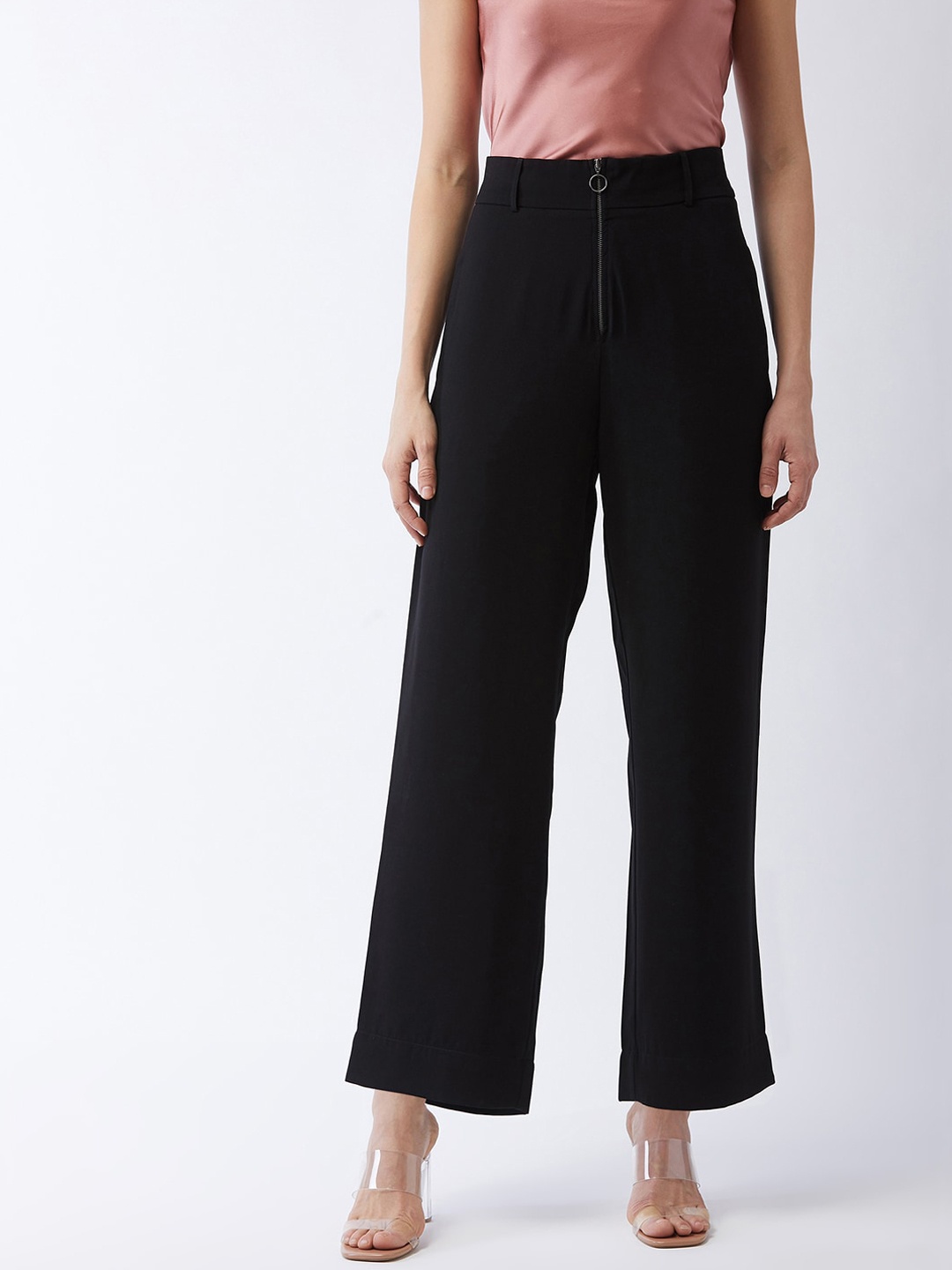 

MAGRE Women Black Flared Solid Regular Trousers