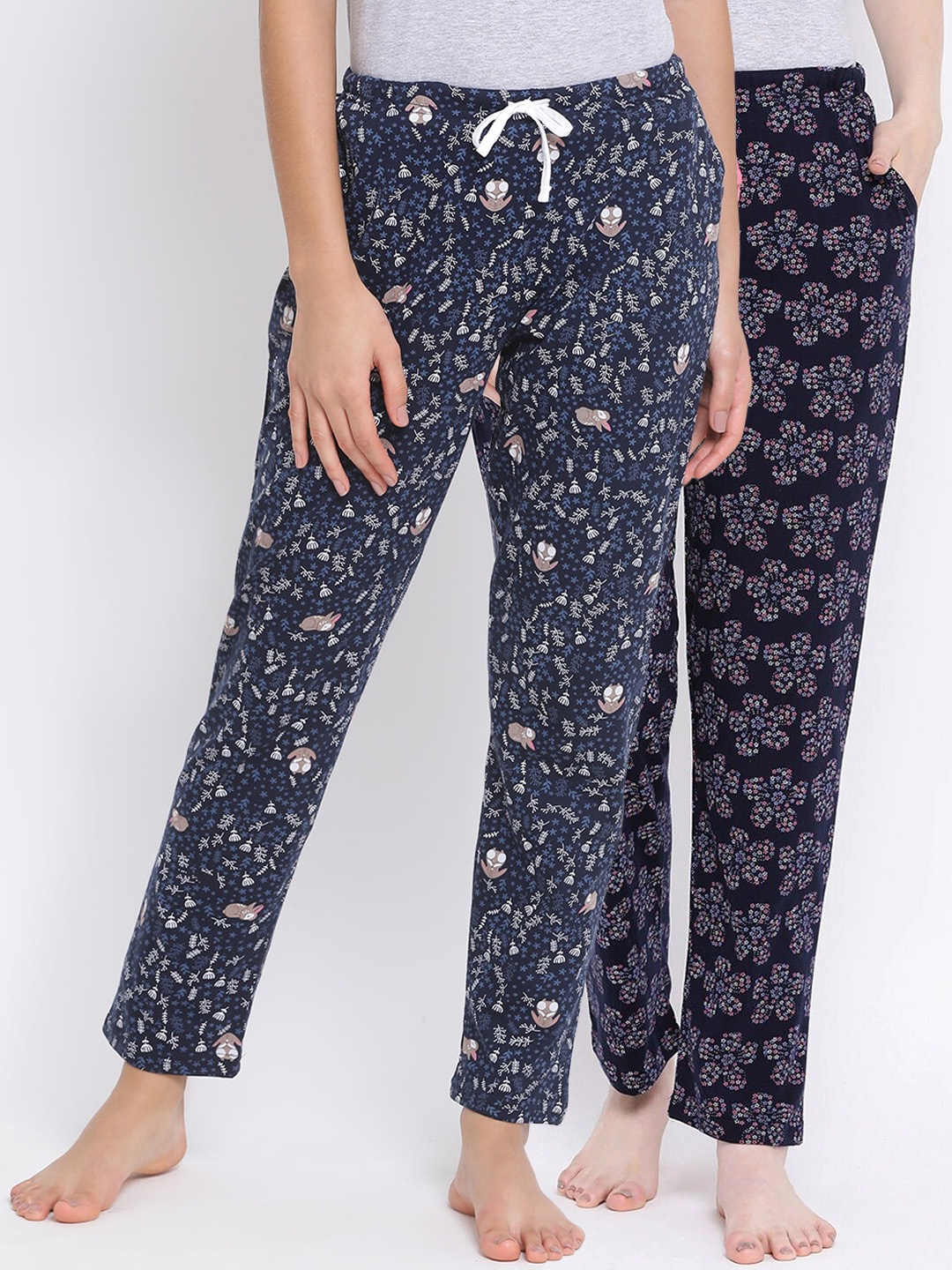 

Kanvin Women Pack Of 2 Printed Cotton Lounge Pants, Navy blue