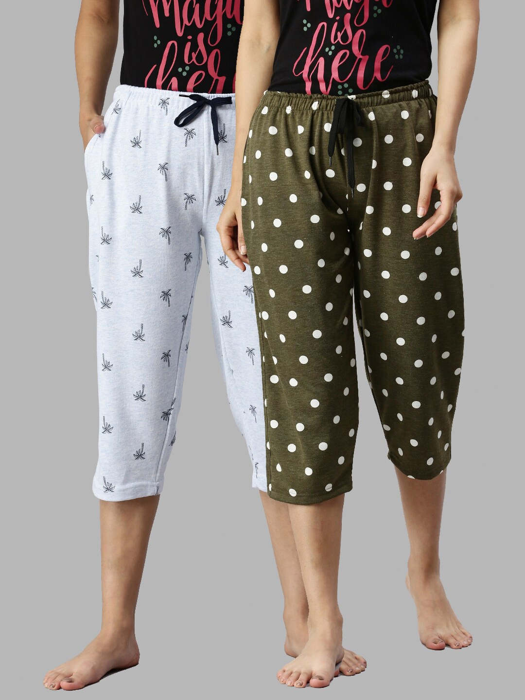 

Kryptic Women Pack of 2 Printed Regular Fit Cotton Capris, Green