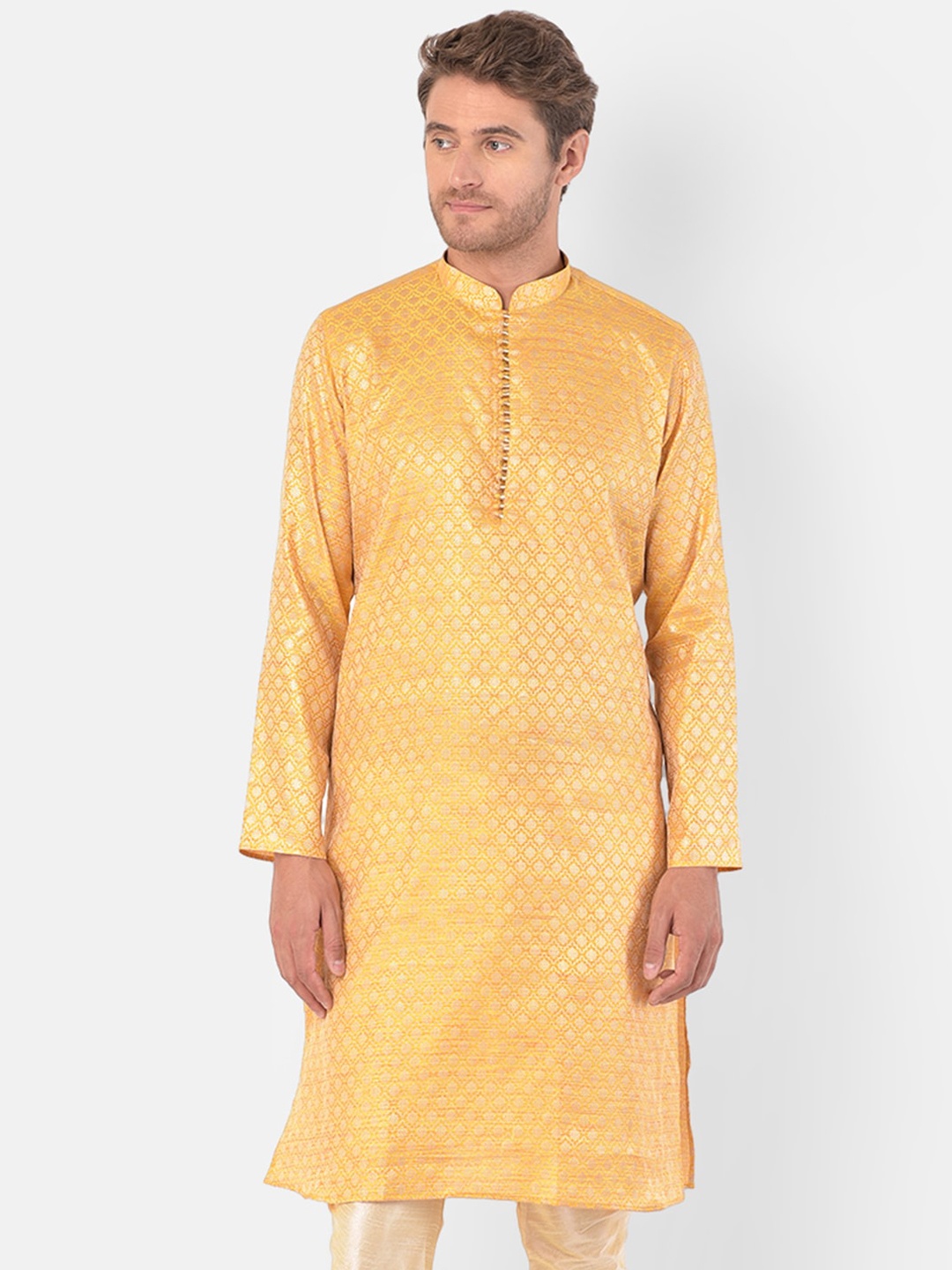 DEYANN Men Yellow Woven Design Kurta