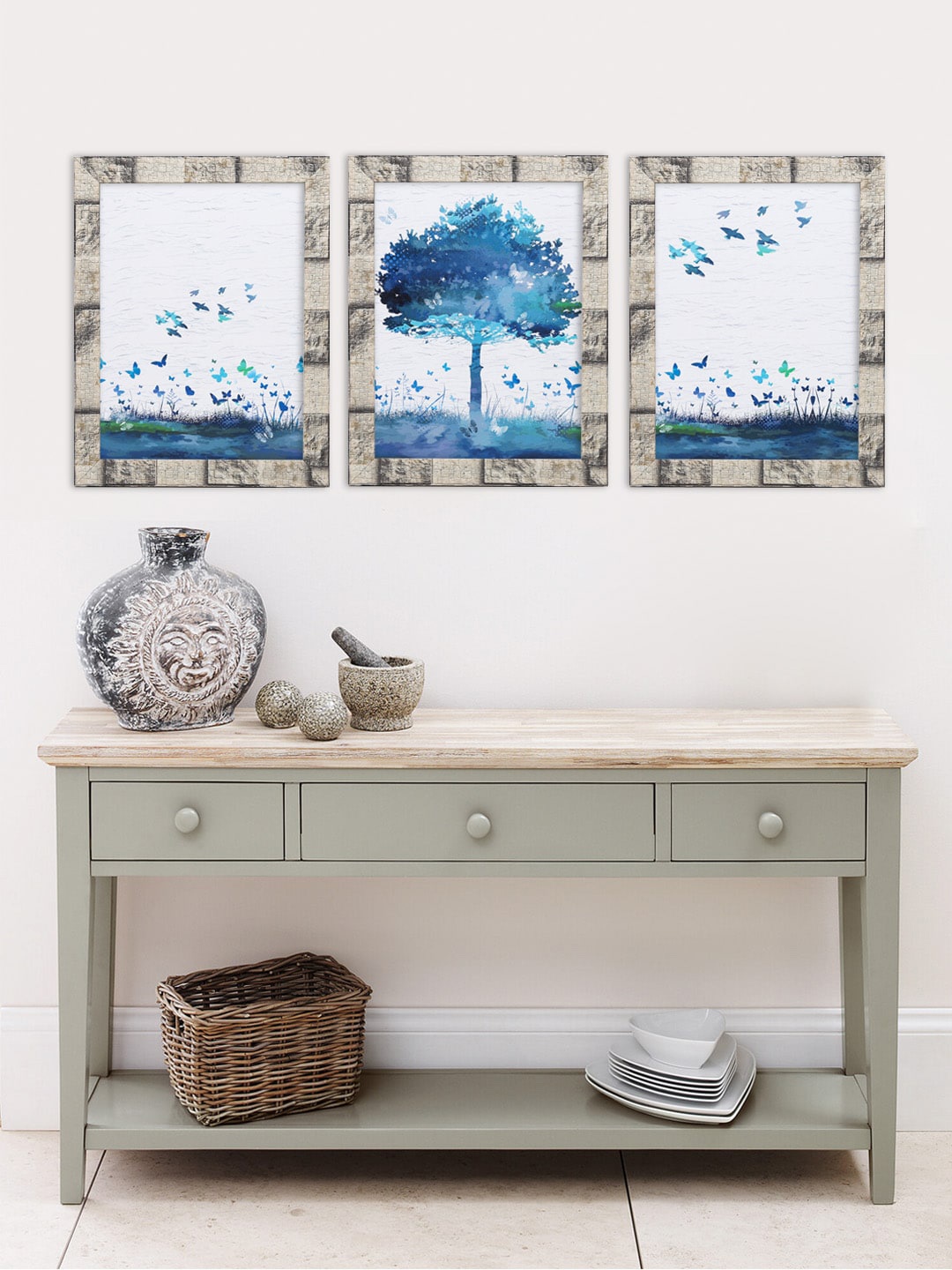 

Indianara Set Of 3 White Birds & Trees Framed Art Prints Without Glass