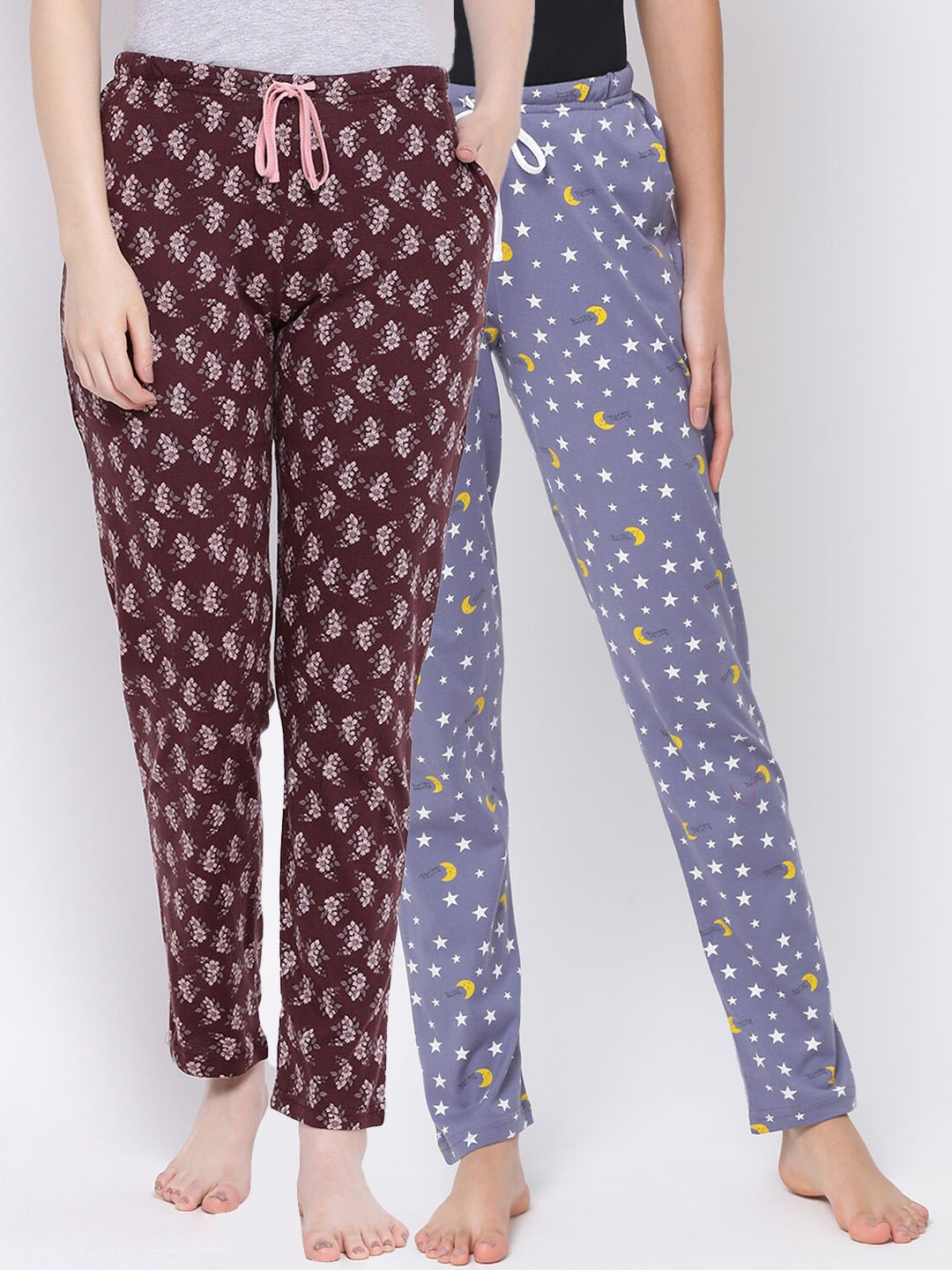 

Kanvin Women Pack Of 2 Printed Cotton Lounge Pants, Brown