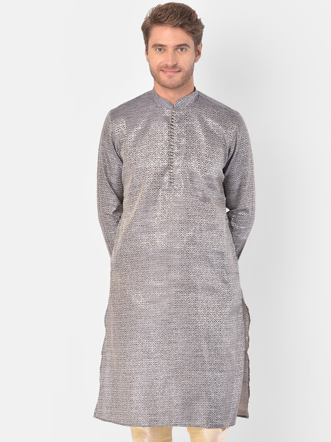

DEYANN Men Grey Woven Design Kurta