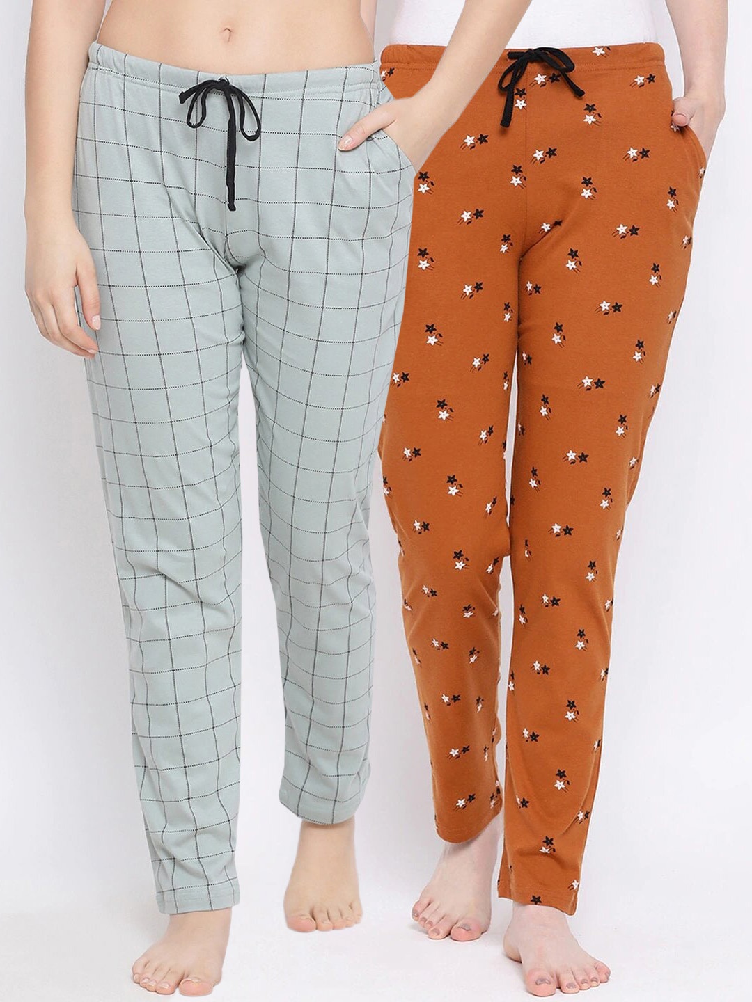

Kanvin Women Pack Of 2 Printed Cotton Lounge Pants, Green