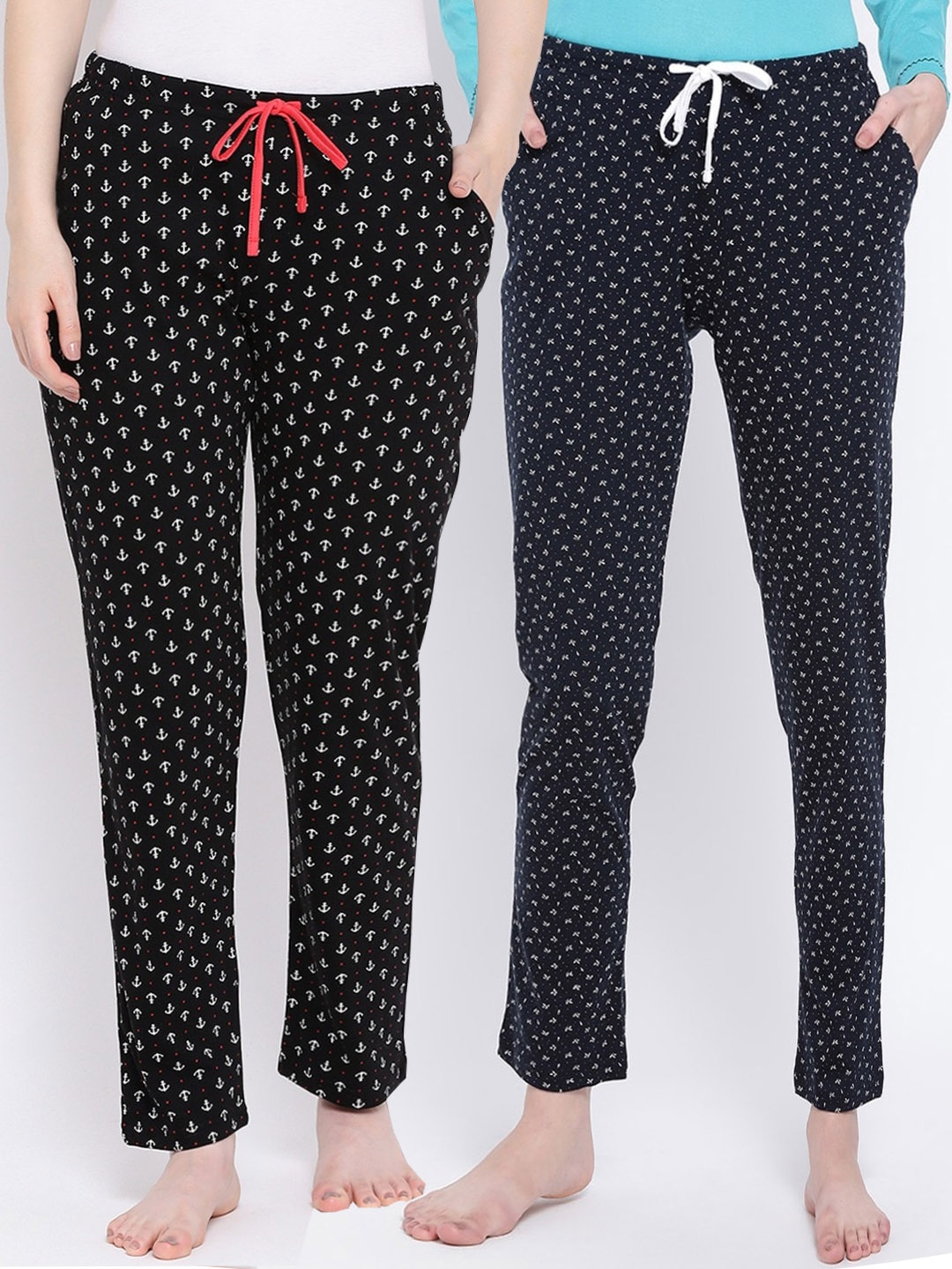 

Kanvin Women Pack Of 2 Printed Cotton Lounge Pants, Black