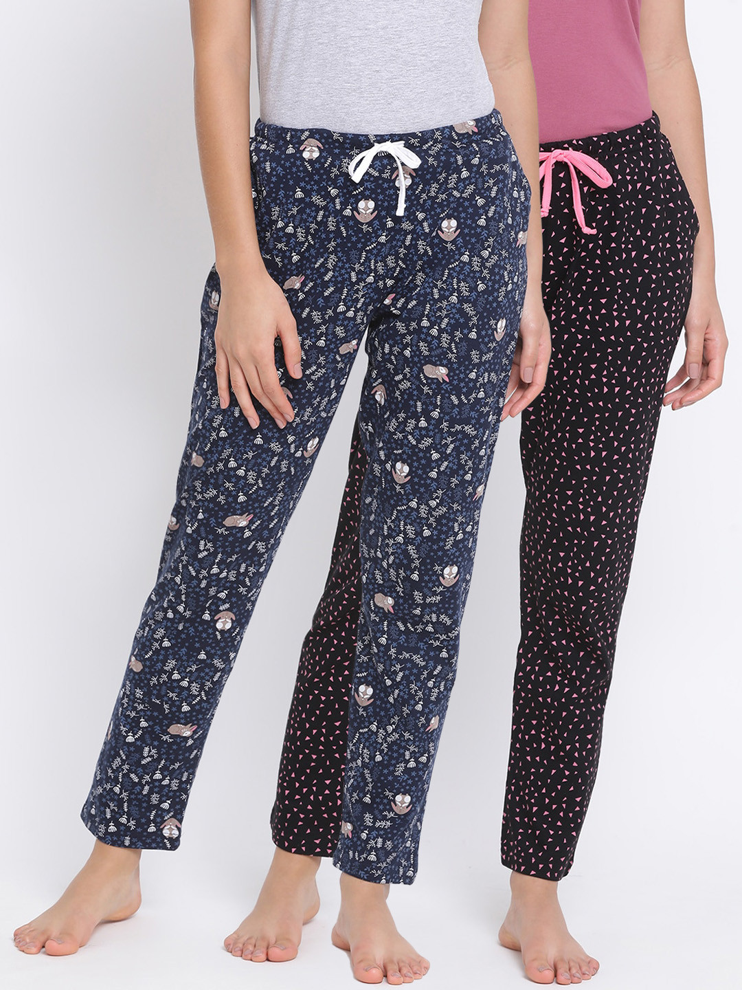 

Kanvin Women Pack Of 2 Printed Cotton Lounge Pants, Black