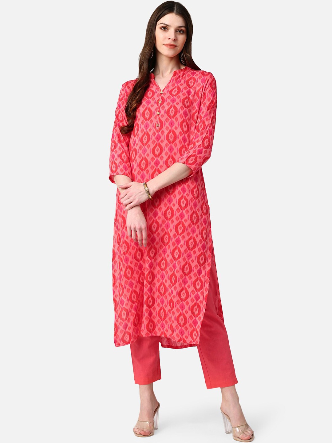 

AHIKA Women Coral Ethnic Motifs Printed Thread Work Kurta