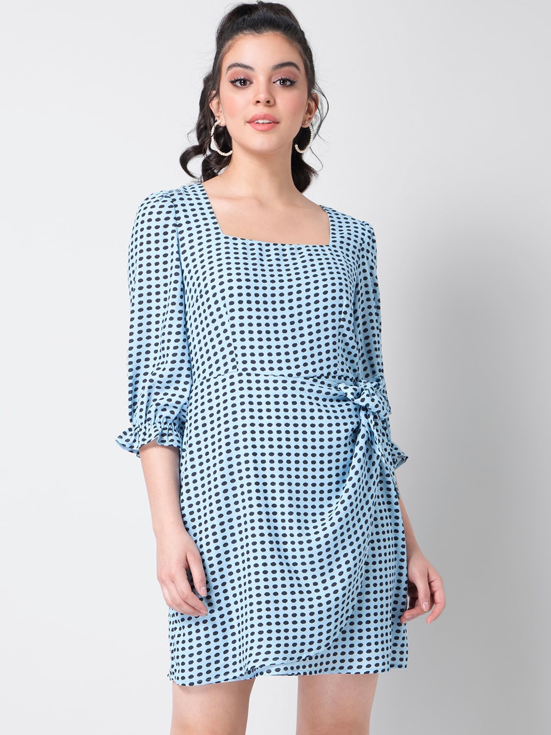 

FabAlley Women Blue Polka Dot Print Wrap Dress