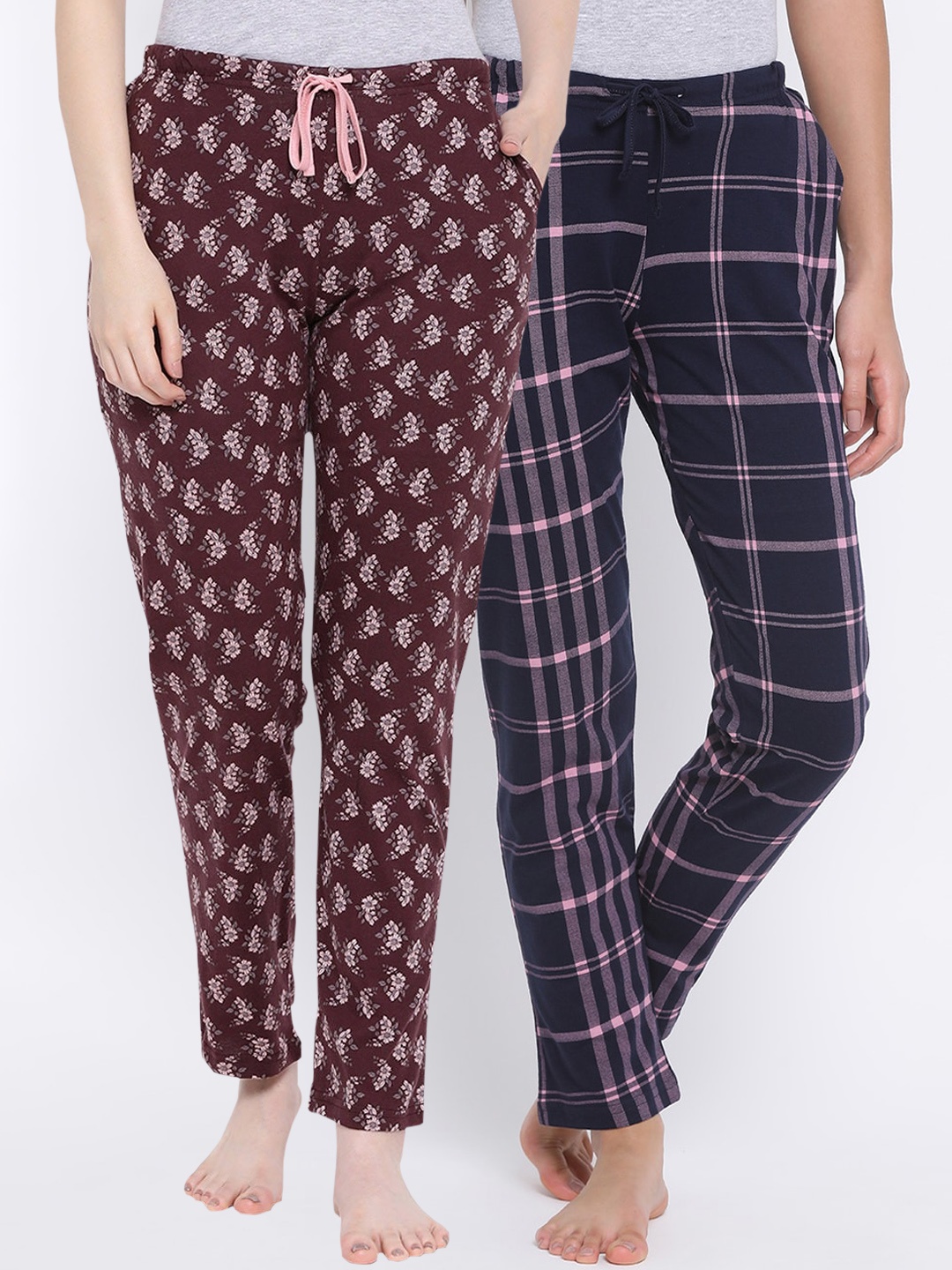 

Kanvin Women Pack Of 2 Printed Pure Cotton Lounge Pants PJ1055+PJ1100, Navy blue