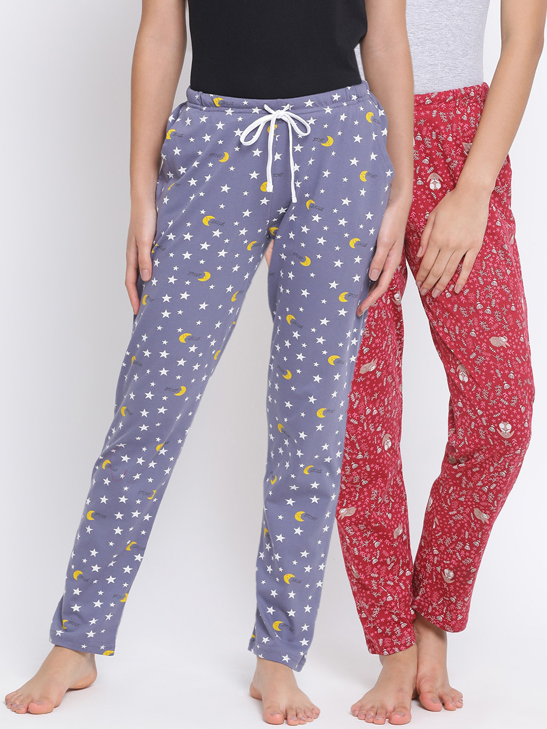 

Kanvin Women Pack of 2 Printed Pure Cotton Lounge Pants PJ1113+PJ1115, Purple